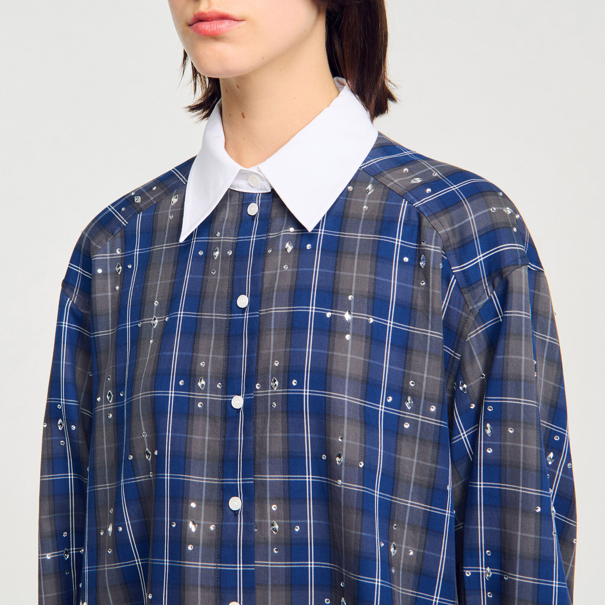 Chemise à col à carreaux strassés