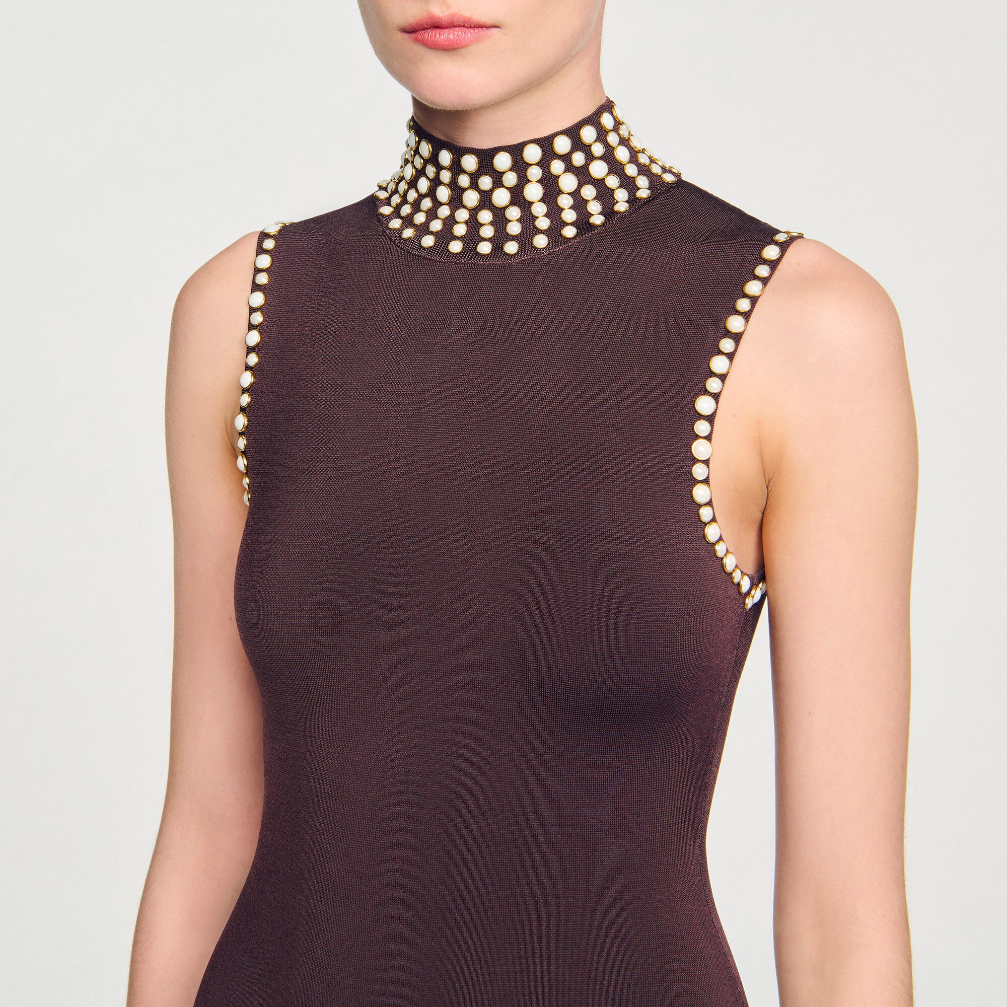 Robe mi-longue en maille frangée
