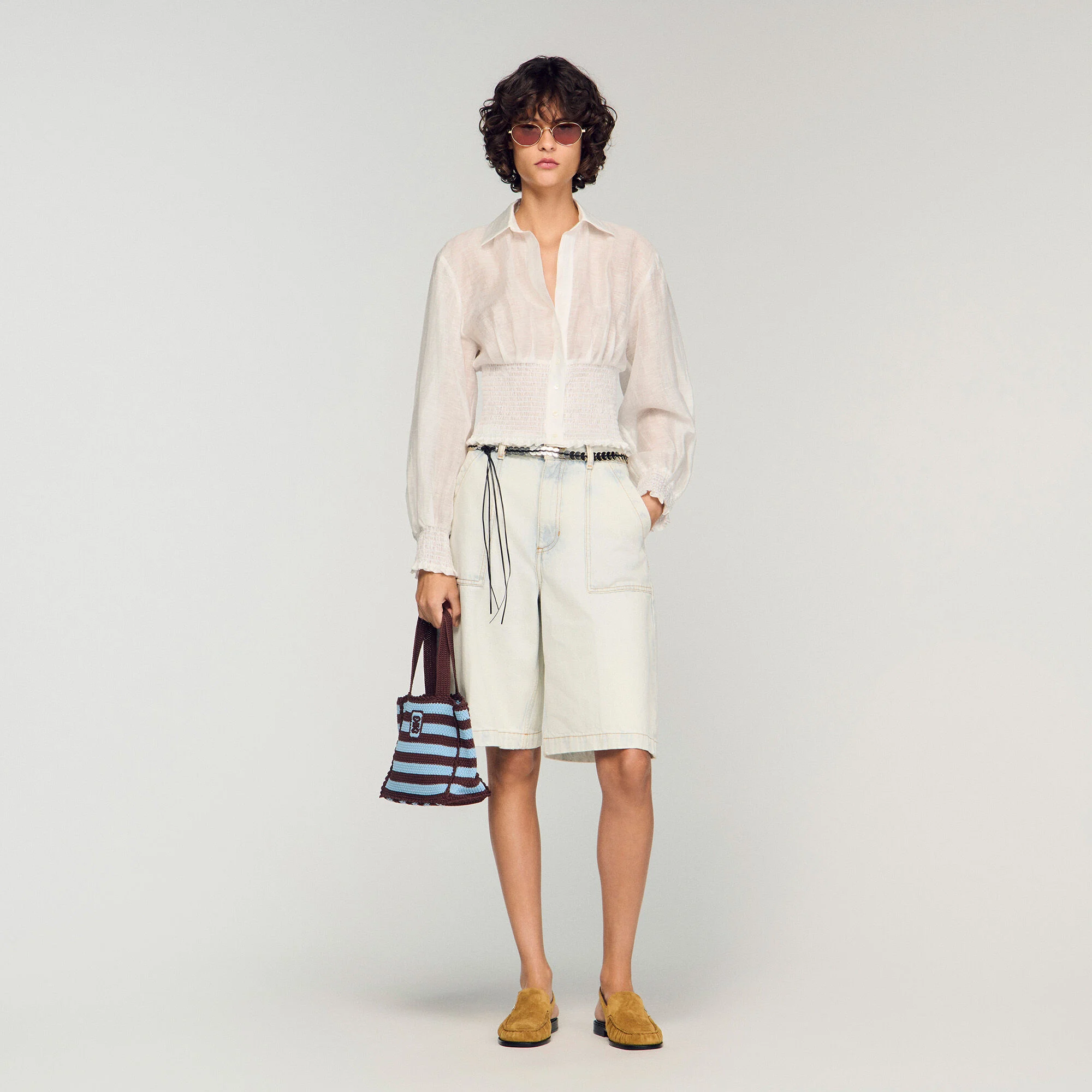 Chemise en lin smockée
