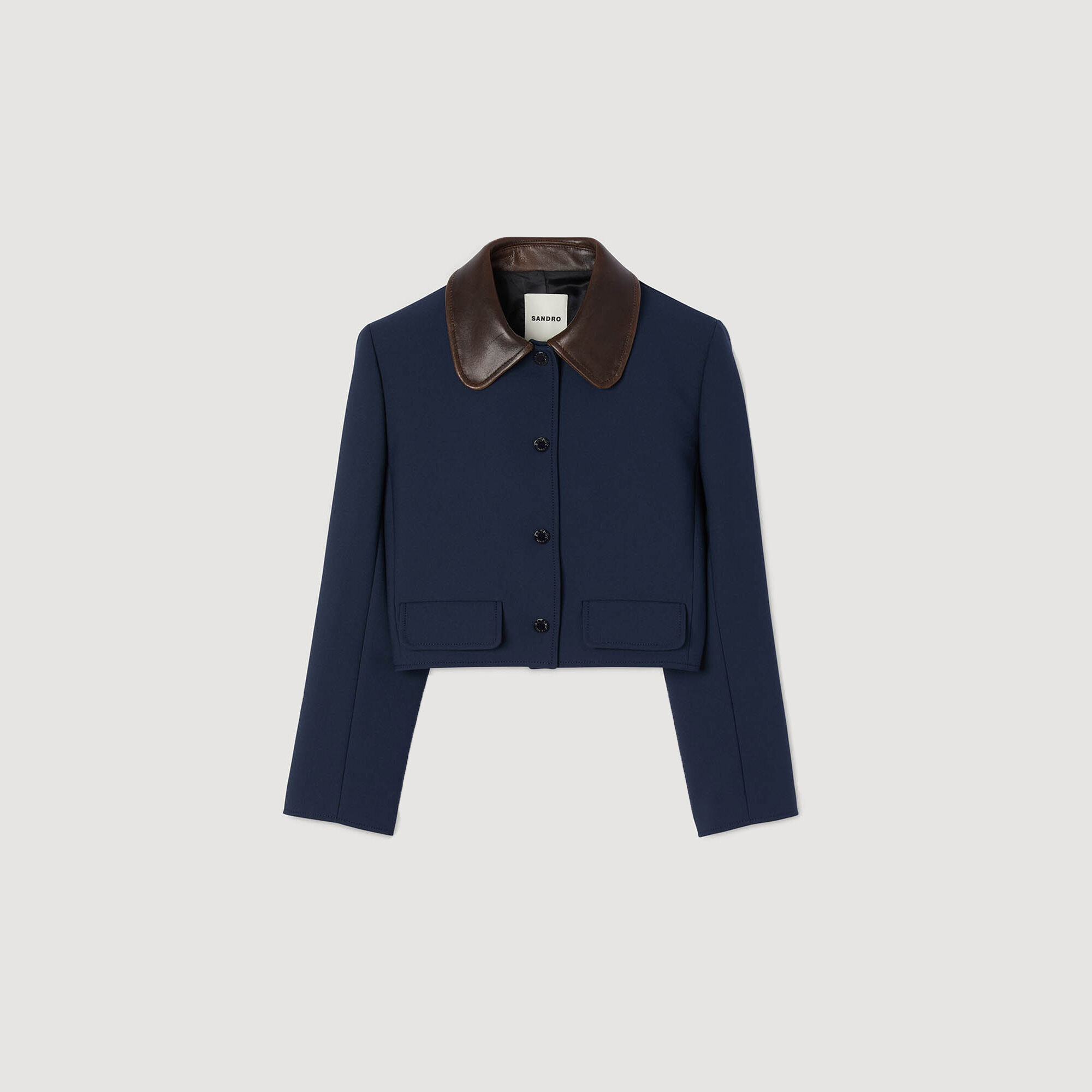 Veste courte avec col en cuir