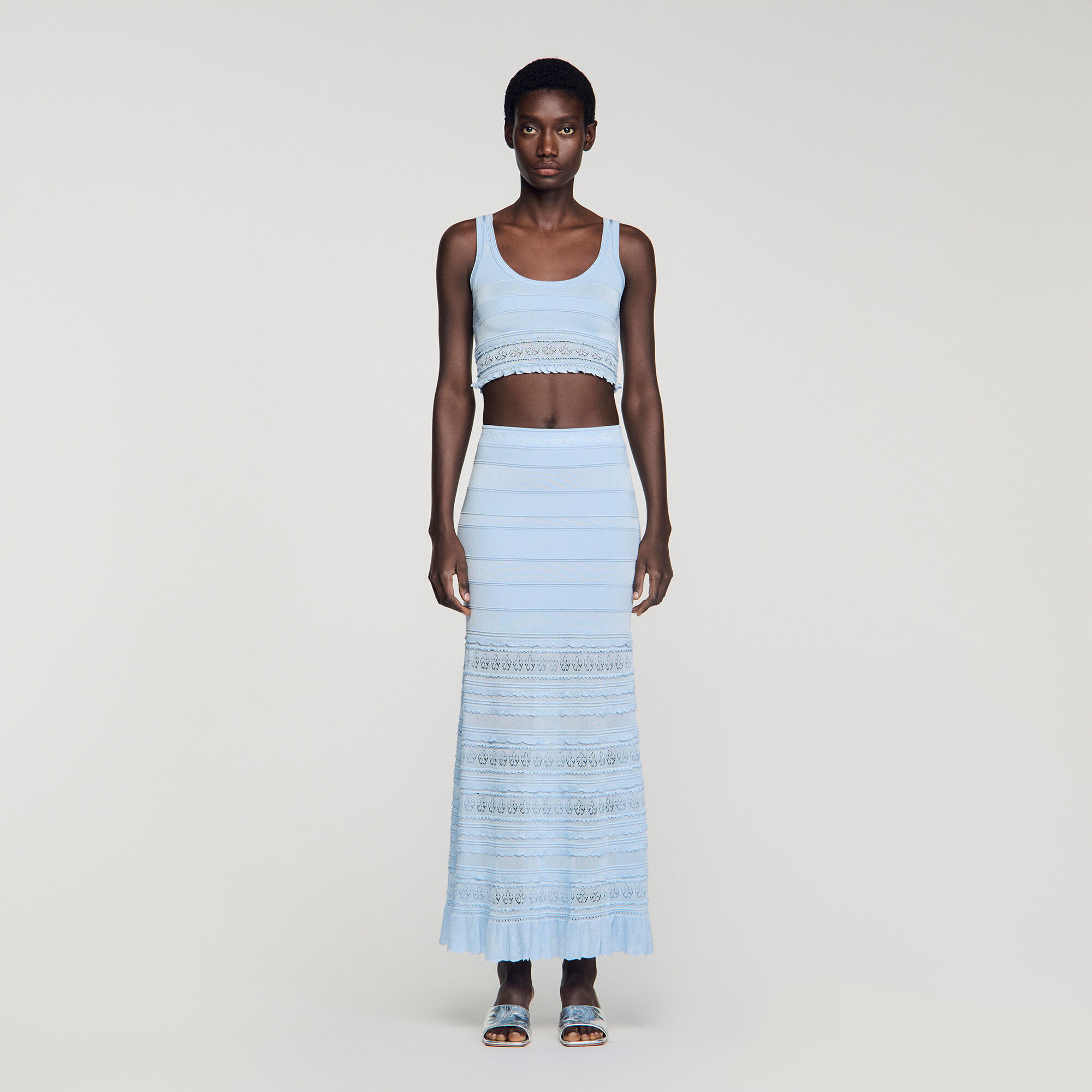 Jupe maxi tricot à mailles pointelle