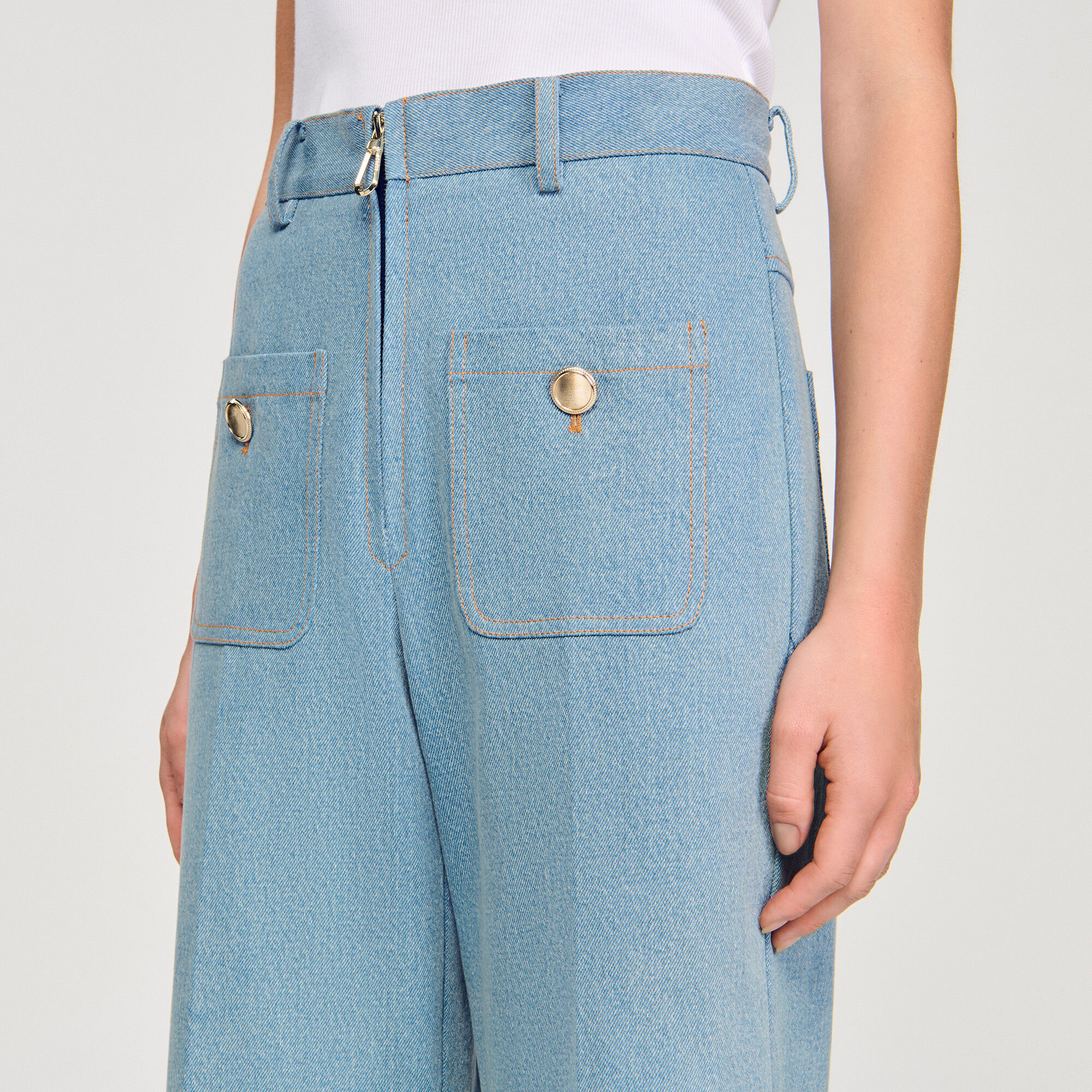 Jean slim à jambes larges à taille haute délavée