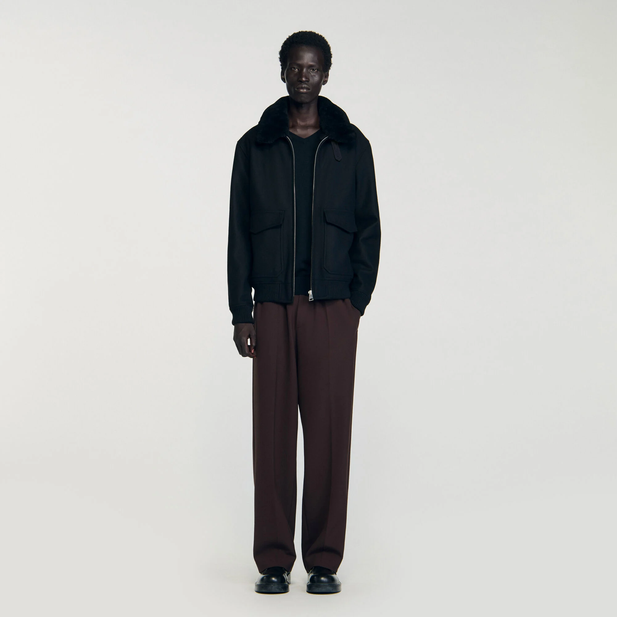 Veste aviateur en laine avec fourrure