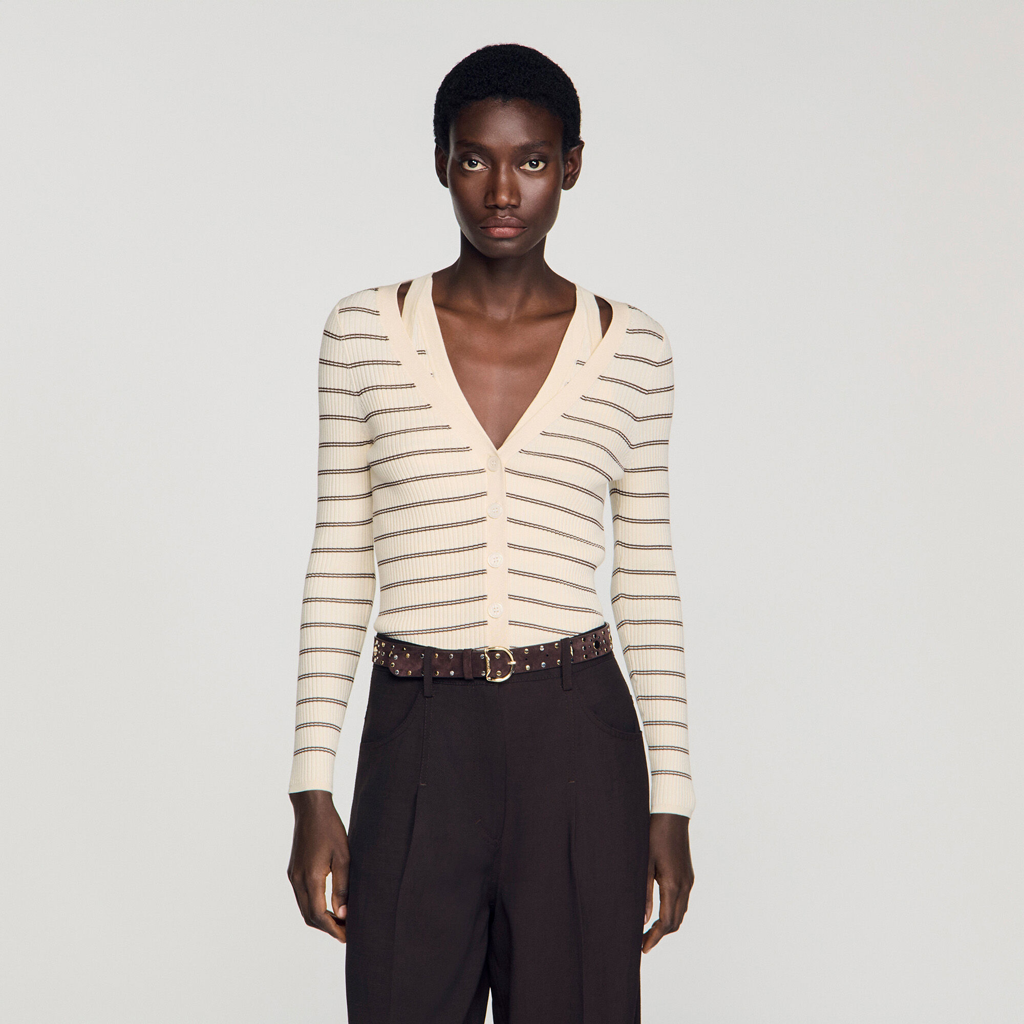 Cardigan rayé à mailles