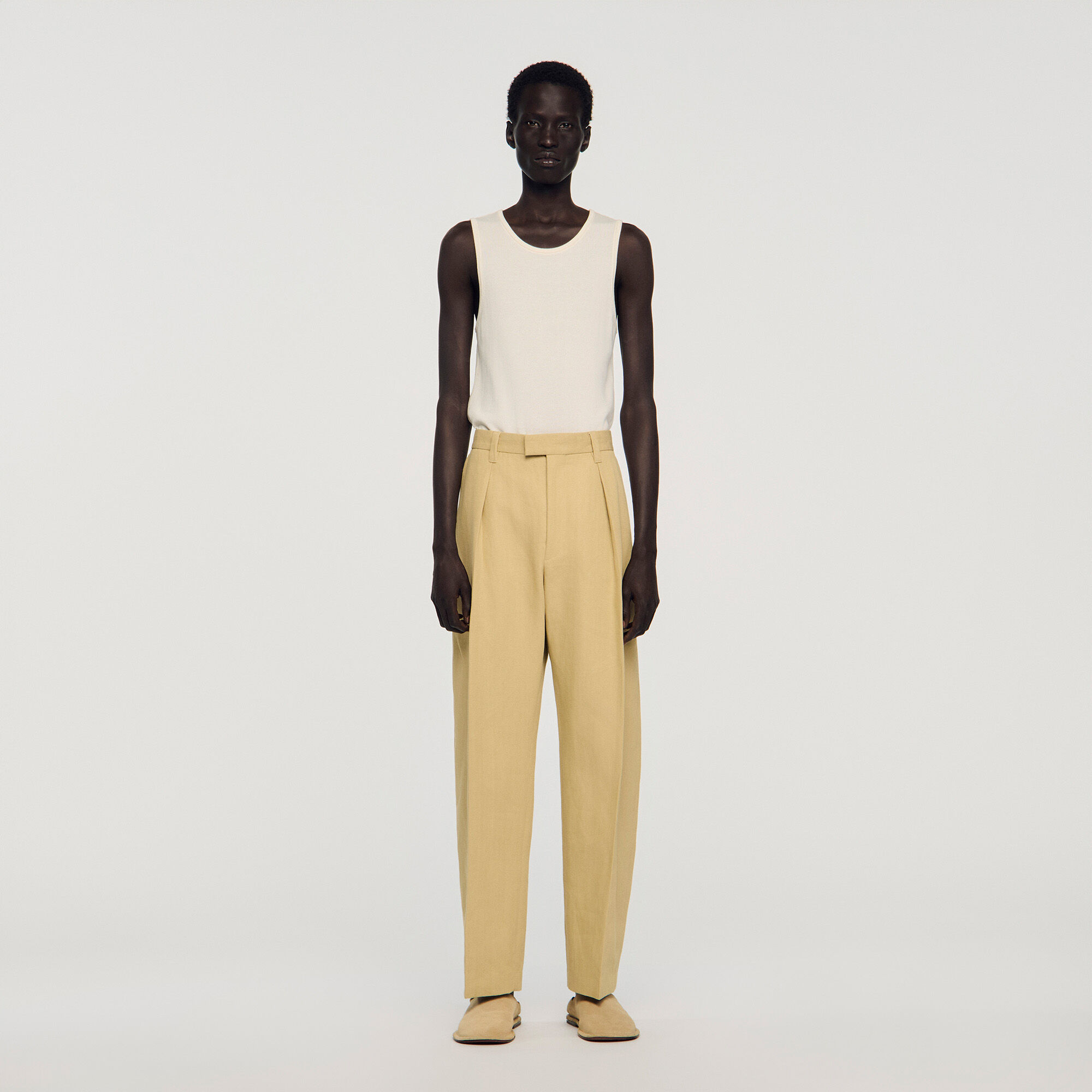 Pantalon large à pinces en coton-lin
