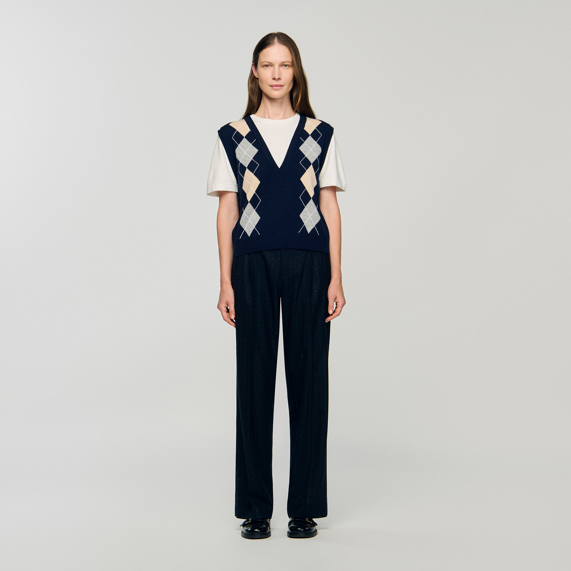 Pull à effet superposé en maille argyle