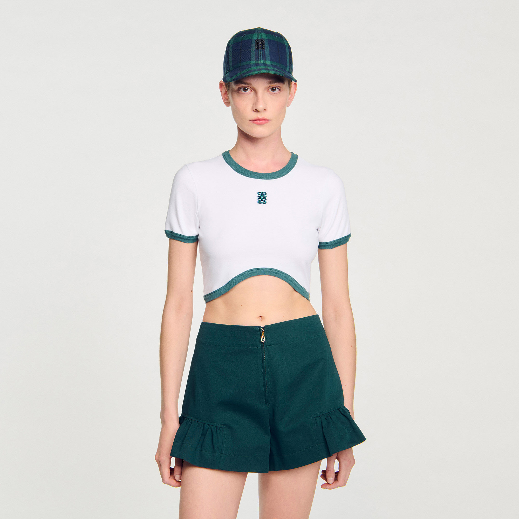 T-shirt crop à deux tons