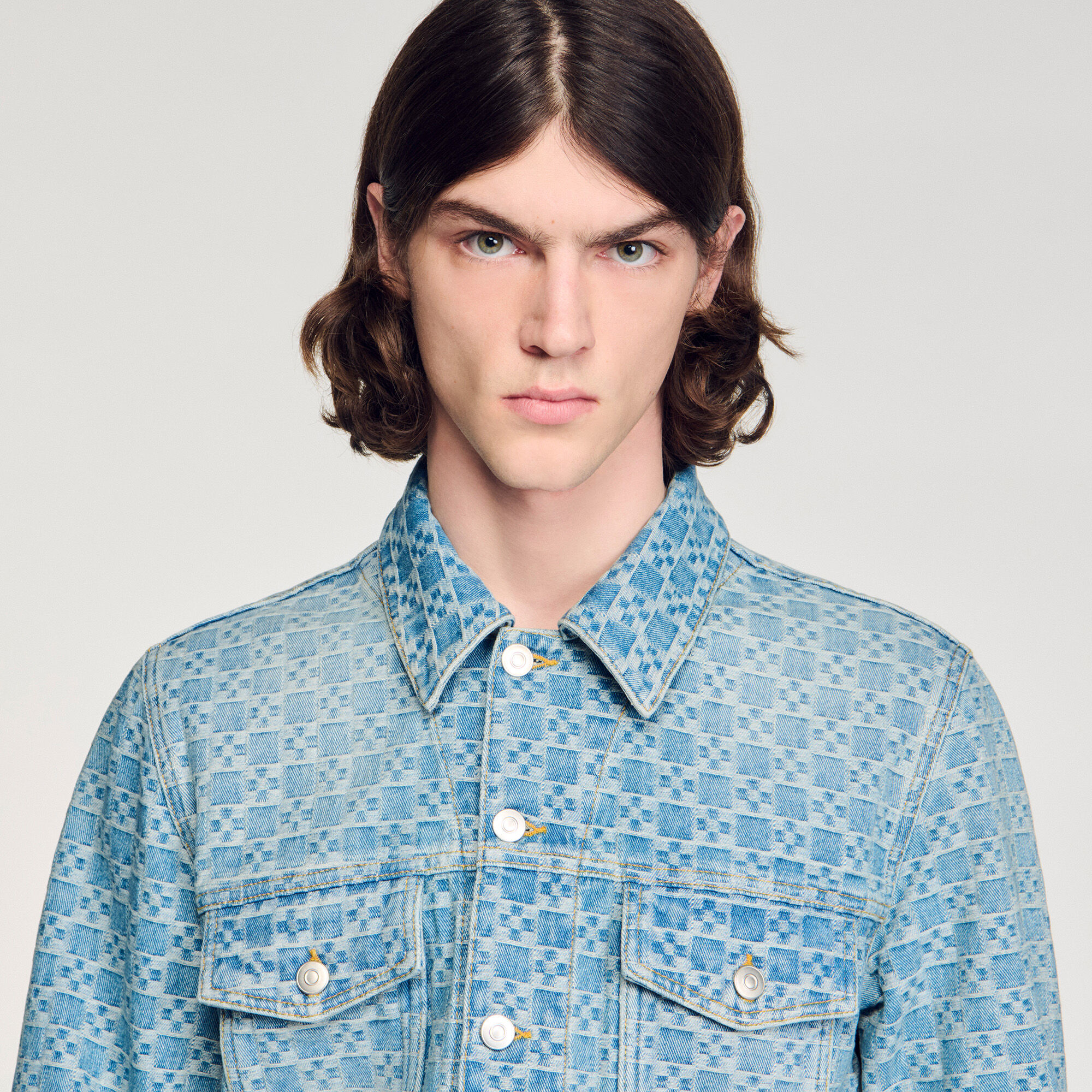 Veste en denim à croix carrée