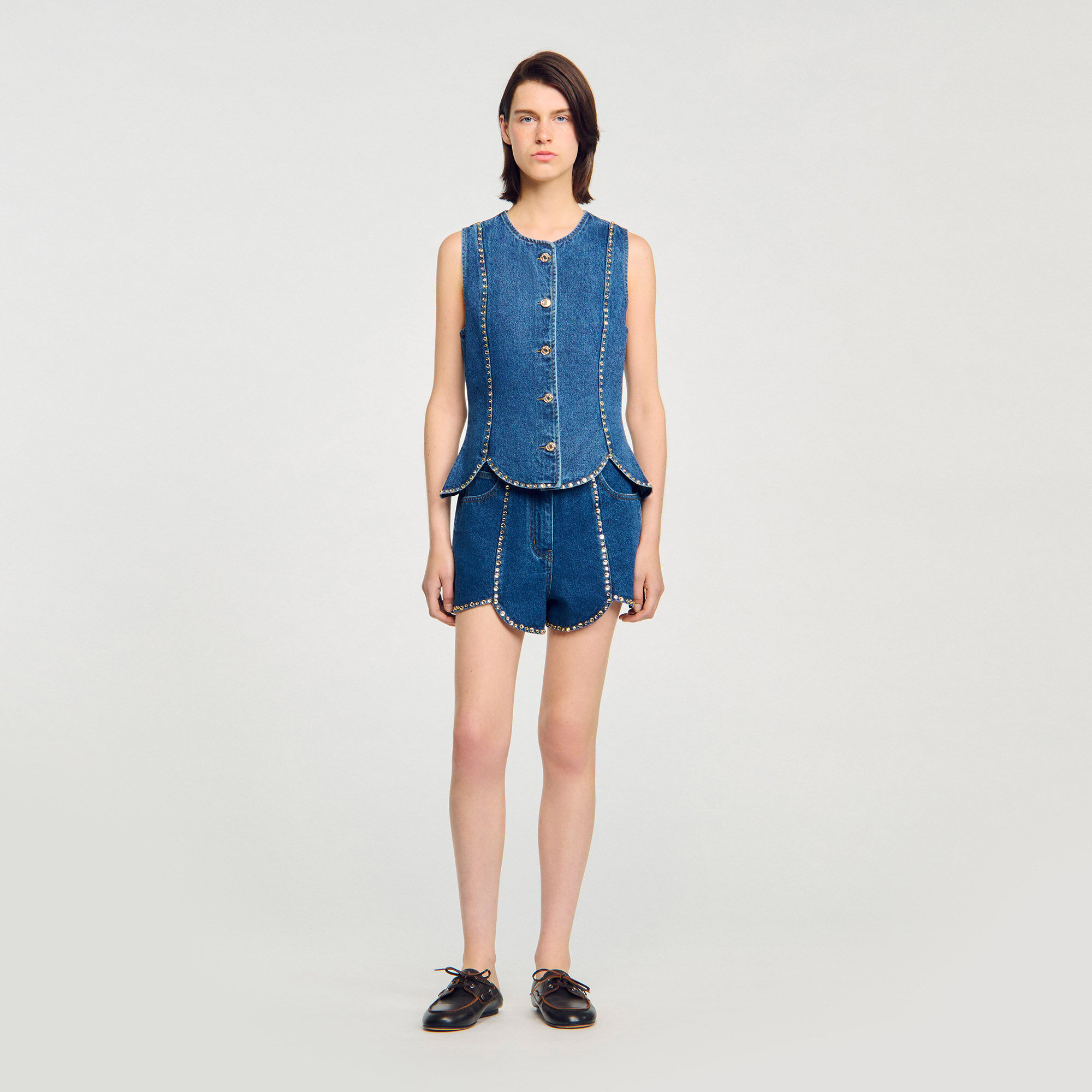 Top en jean strassé