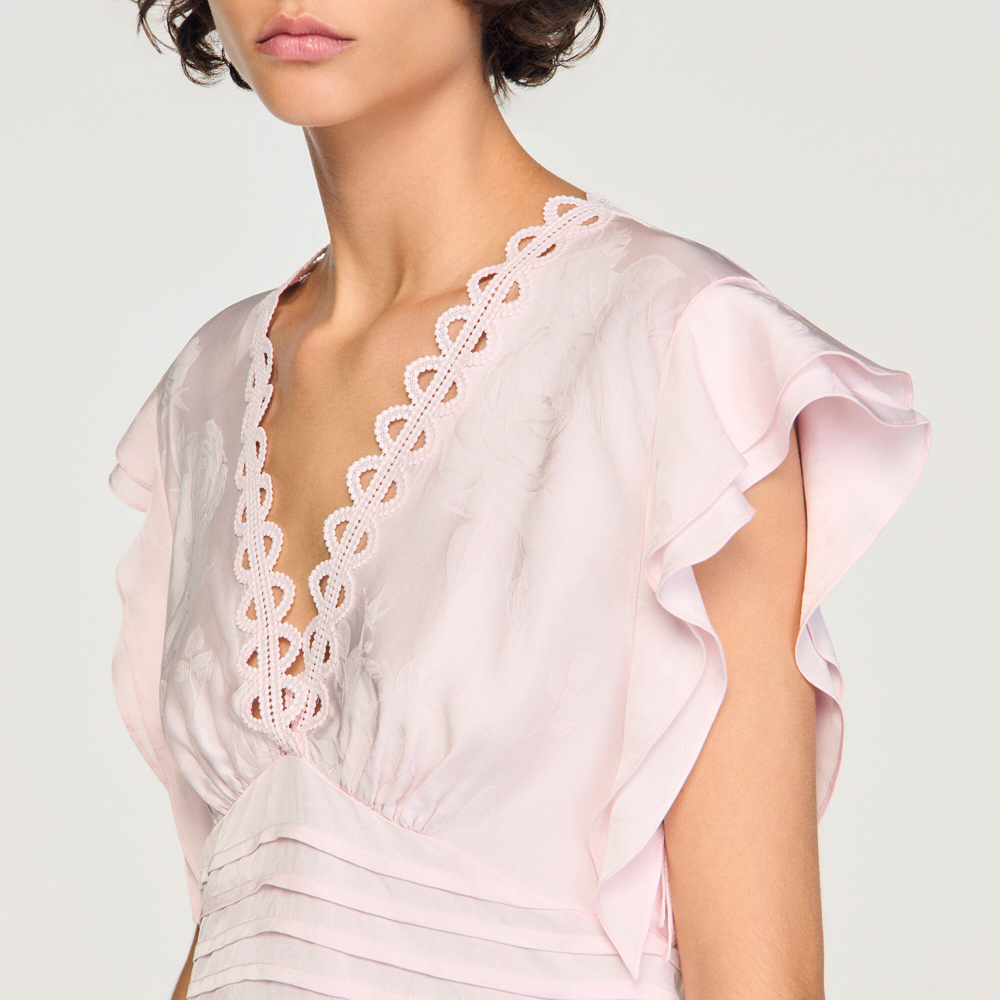 Haut crop en jacquard floral