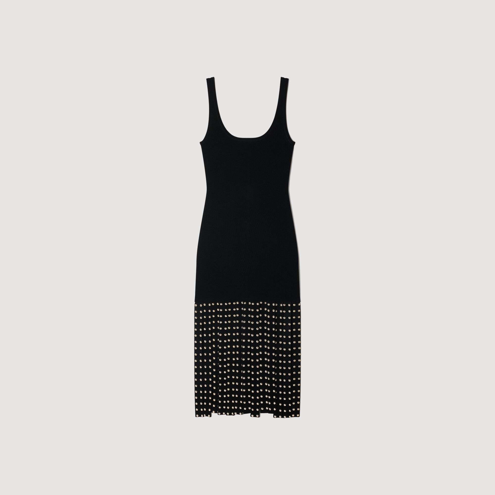 Robe mi-longue en tricot frangée