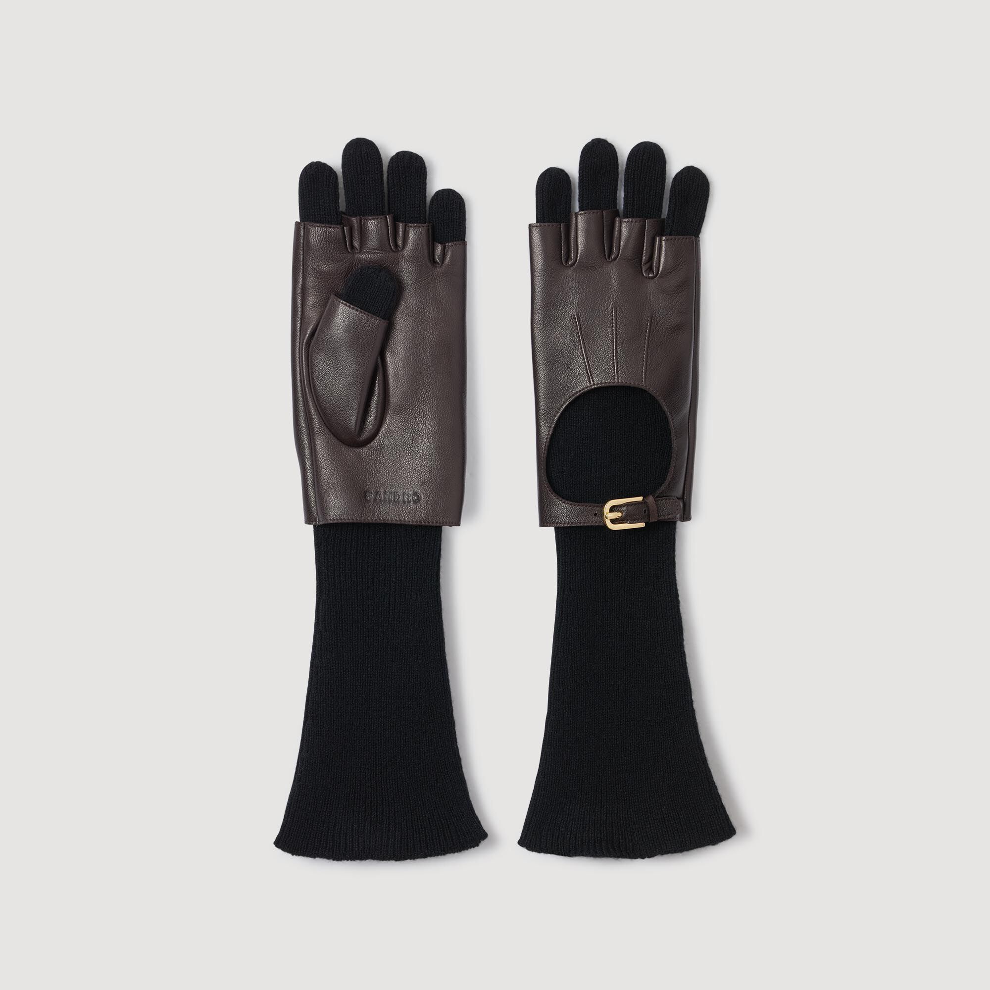 Gants longs en maille et cuir