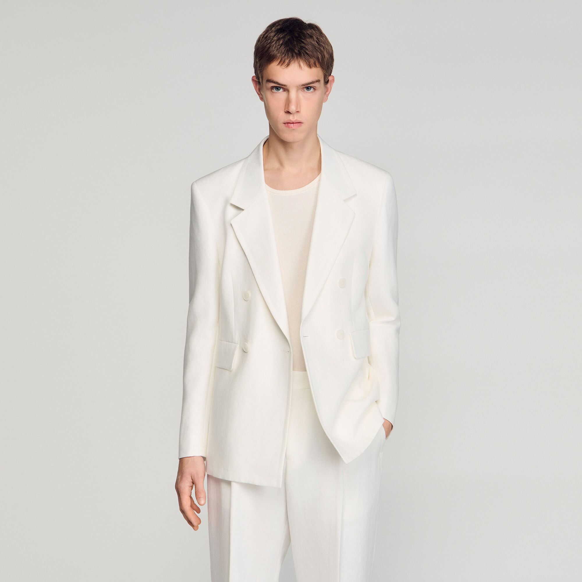 Veste de costume en lin à double boutonnage