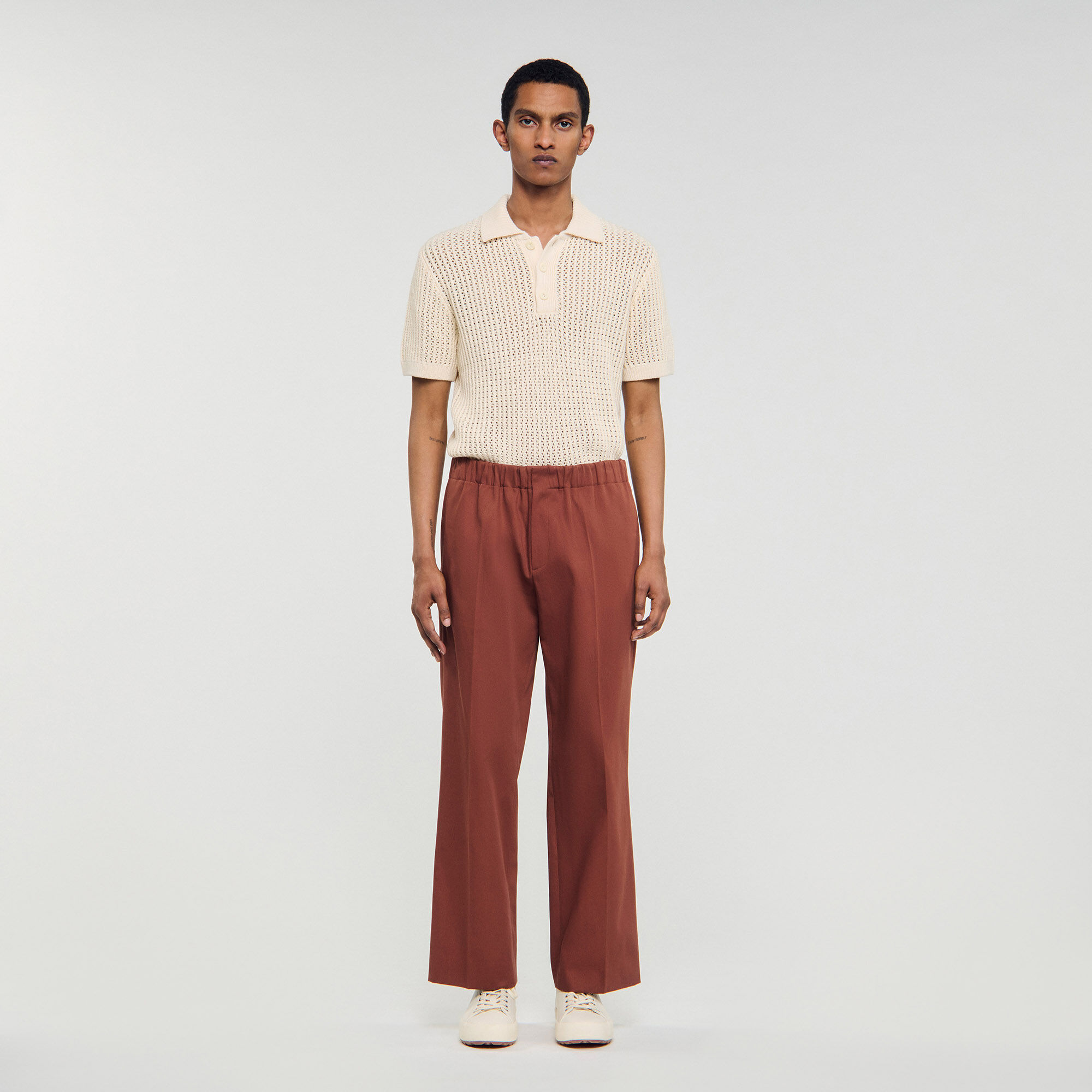 Pantalons en coton à jambes larges élastiquées