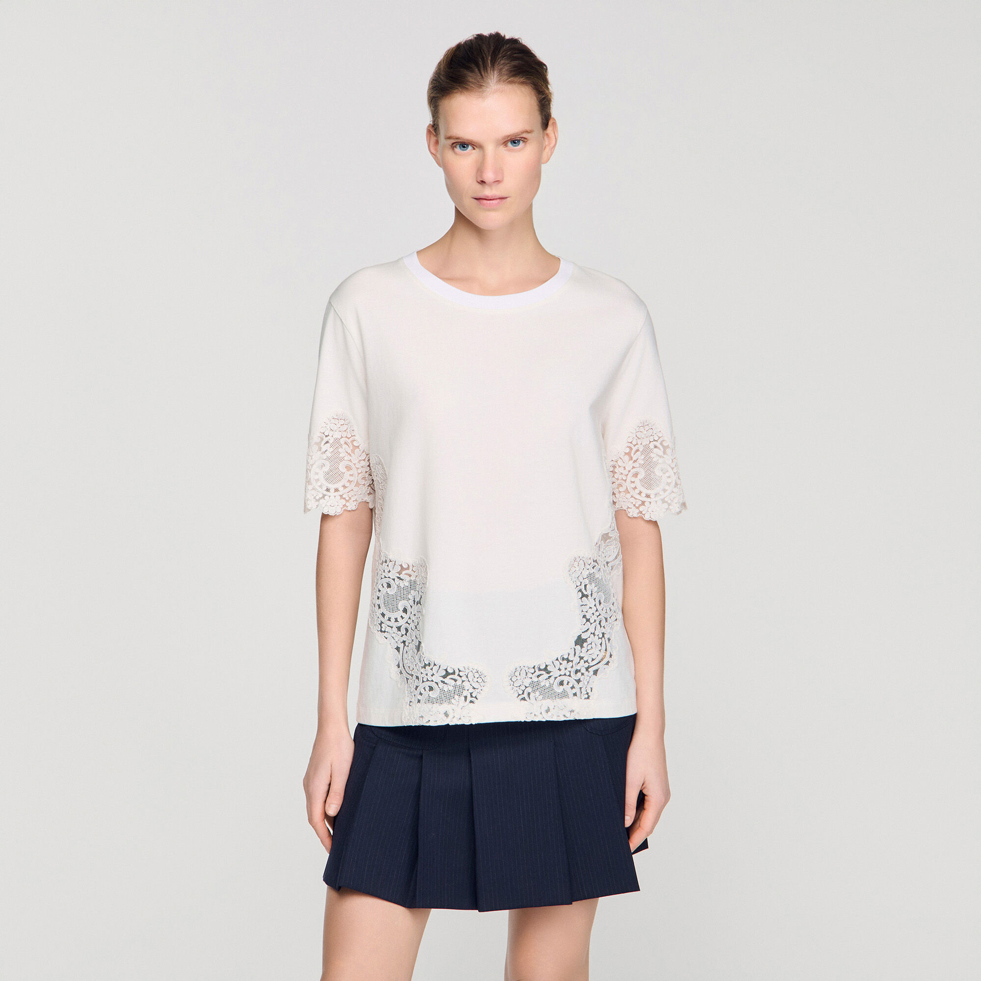 T-shirt en coton avec détail en dentelle