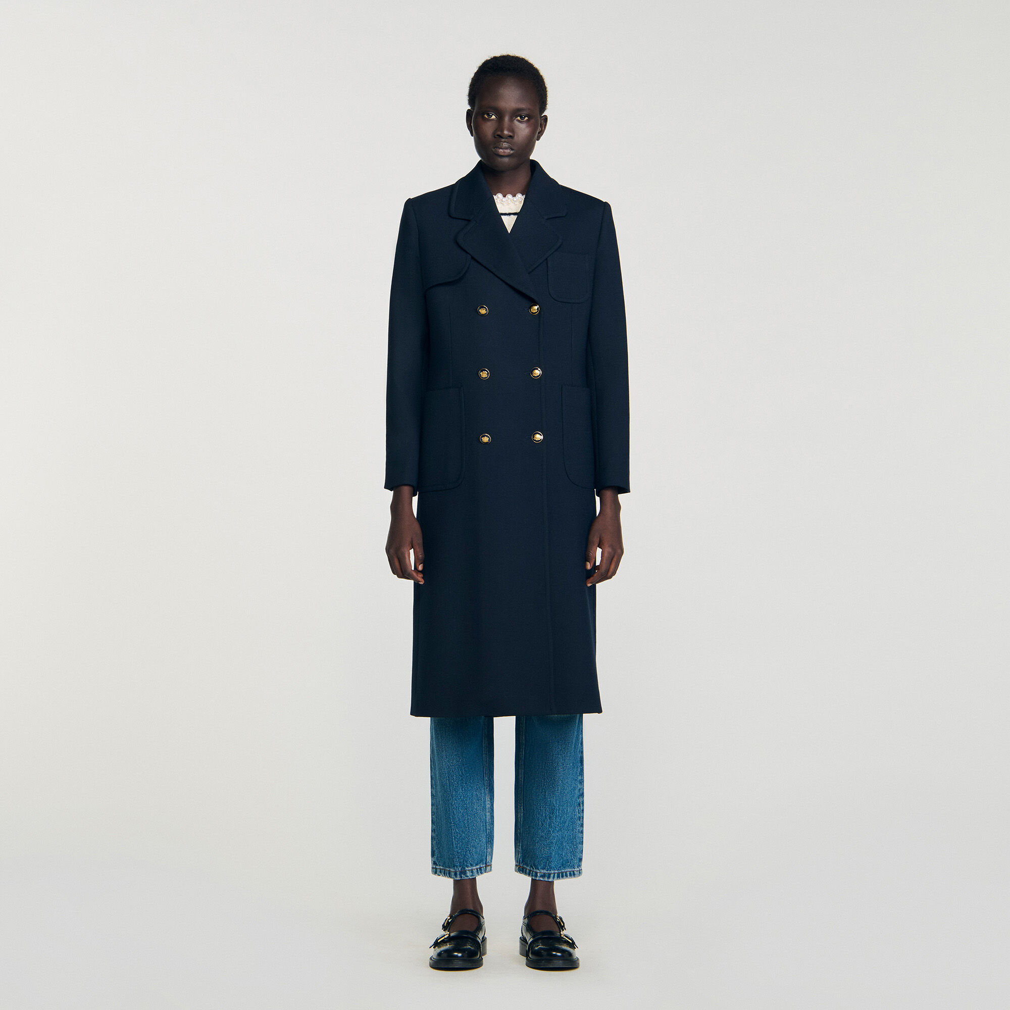 Manteau long à double boutonnage