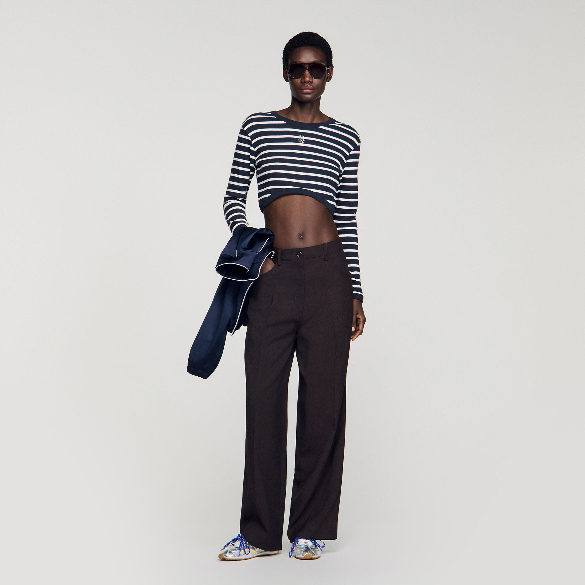 T-shirt en coton rayé cropped