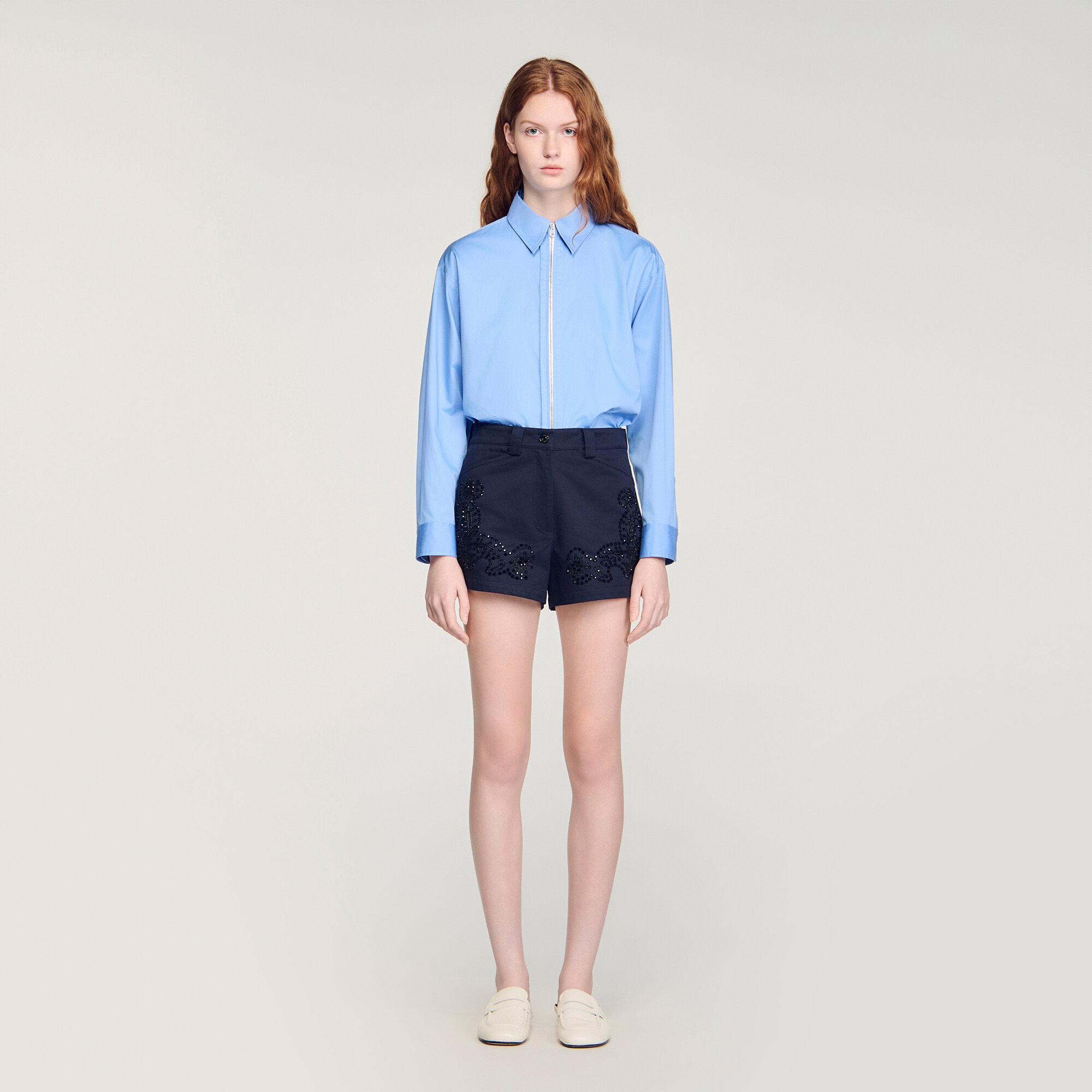 Shorts en coton brodé