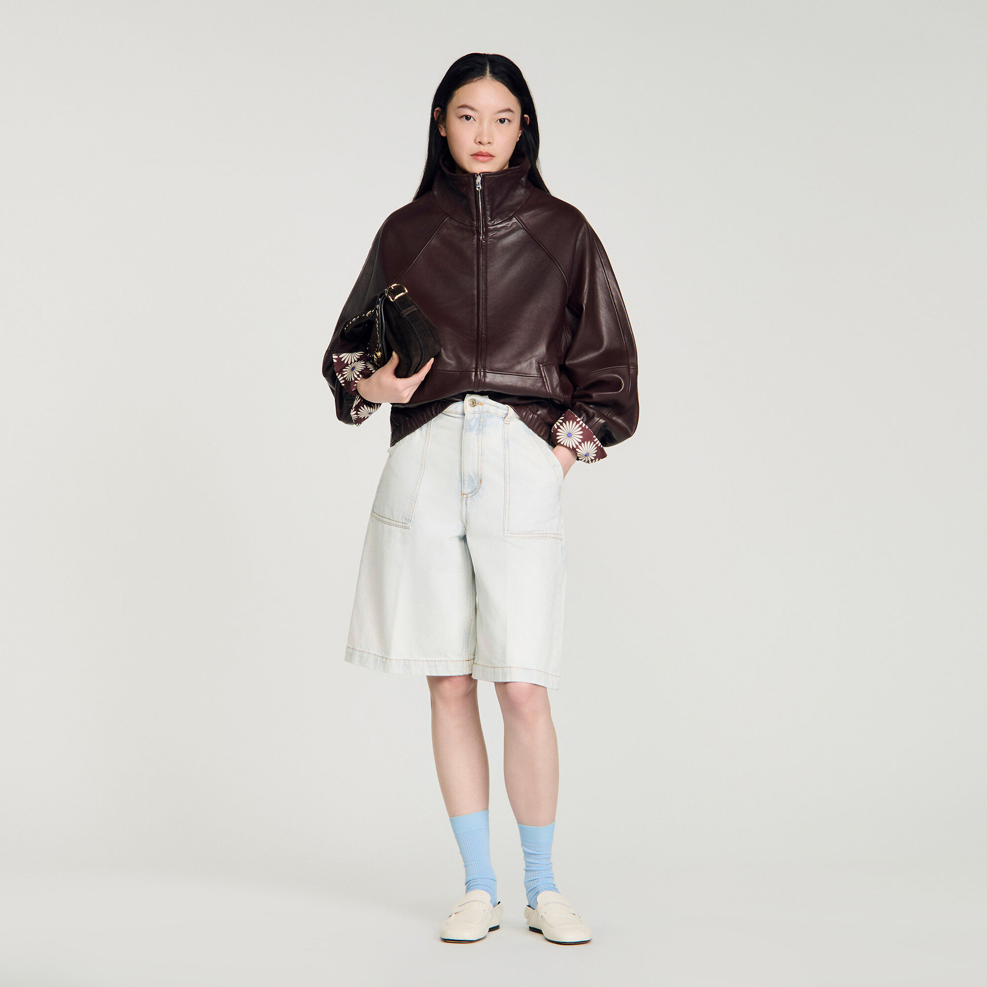 Veste en cuir à fermeture éclair oversize