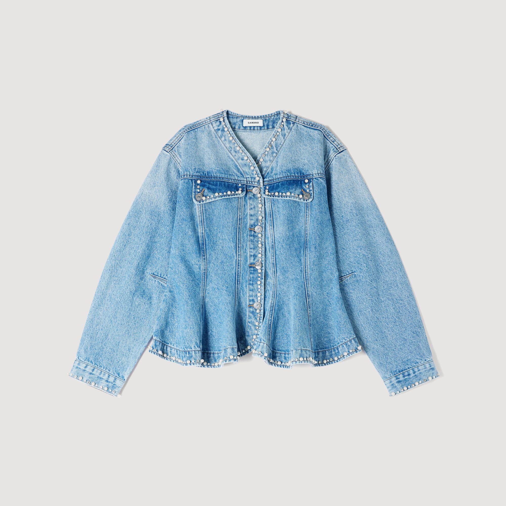 Veste en jean à paillettes avec volant
