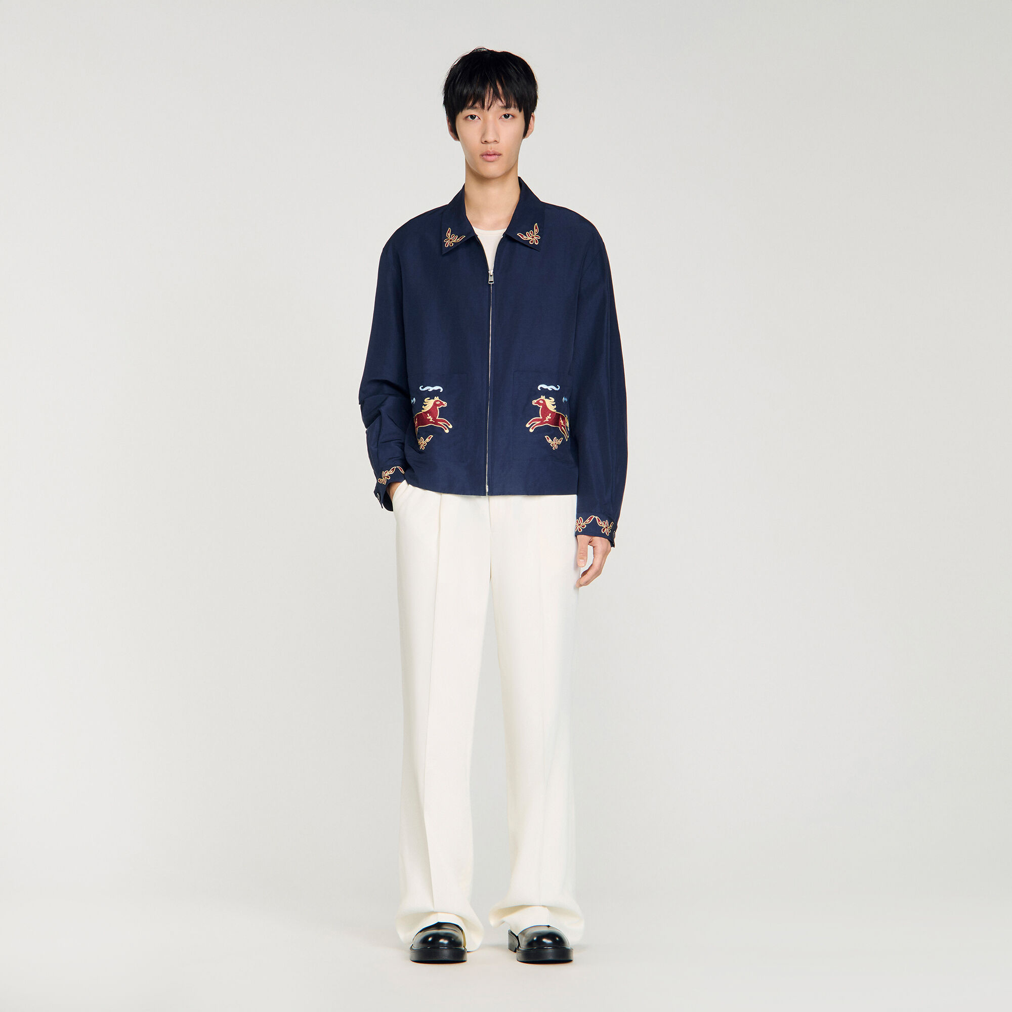Veste à col mao brodé