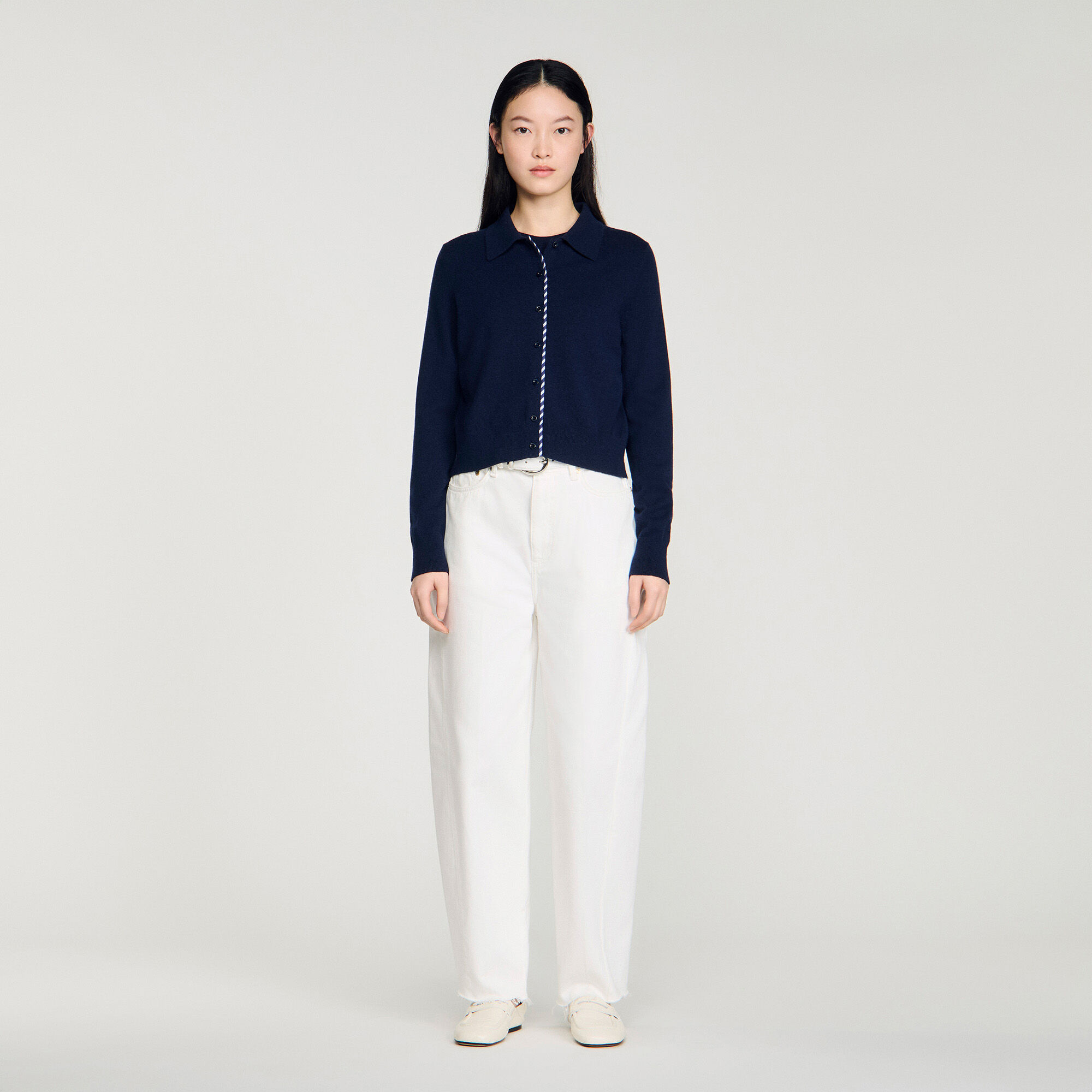 Cardigan en laine et cachemire rayé