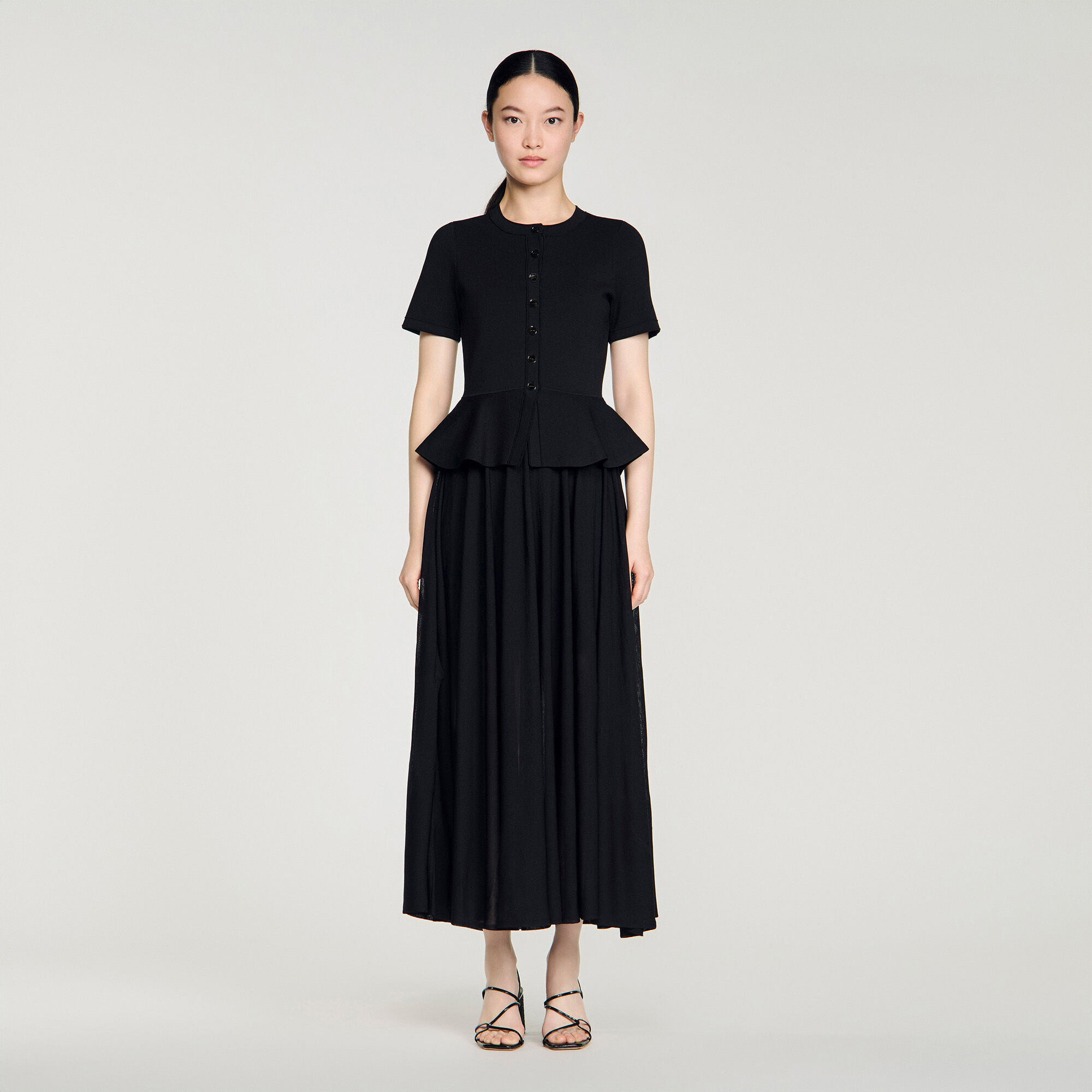 Robe maxi à peplum en maille