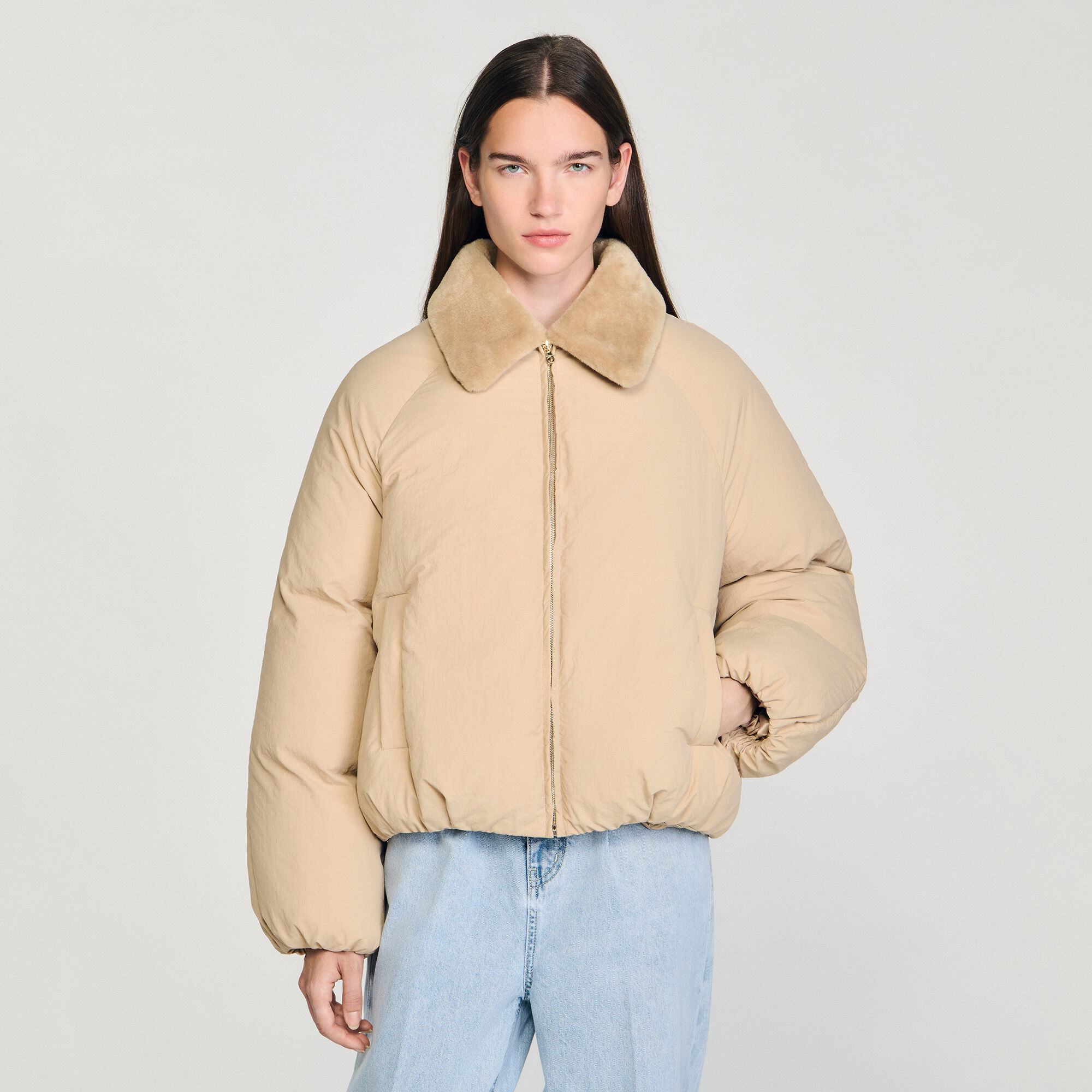Veste gonflable avec col en fausse fourrure
