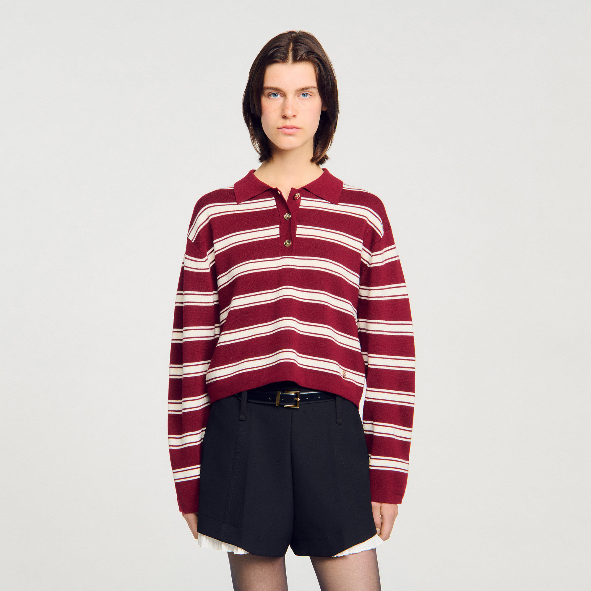 Pull polaire à rayures en laine
