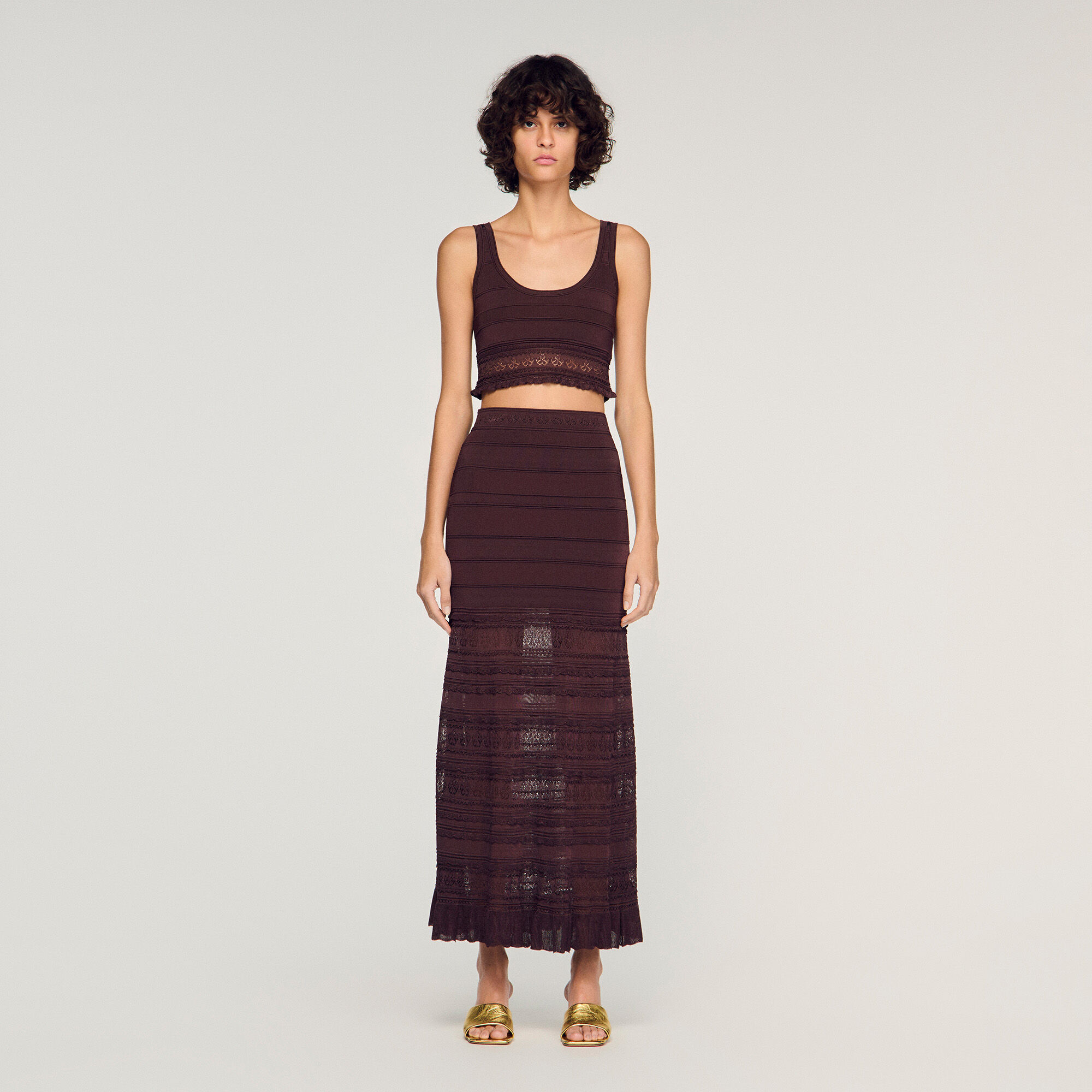 Jupe maxi pointelle en maille