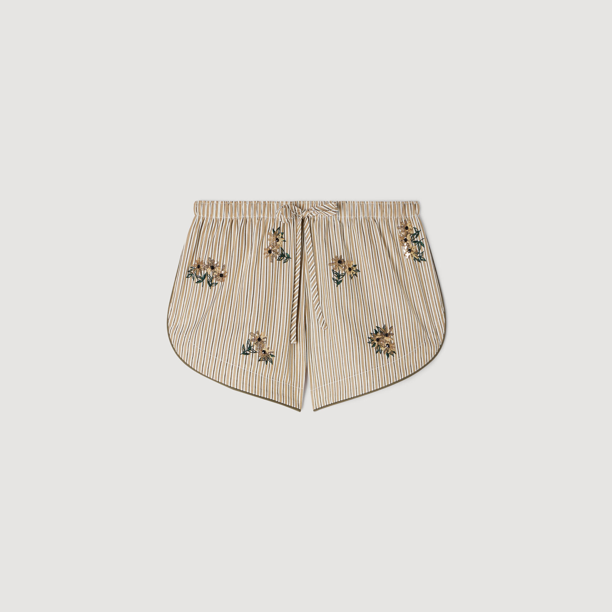 Shorts rayés brodés fleuris