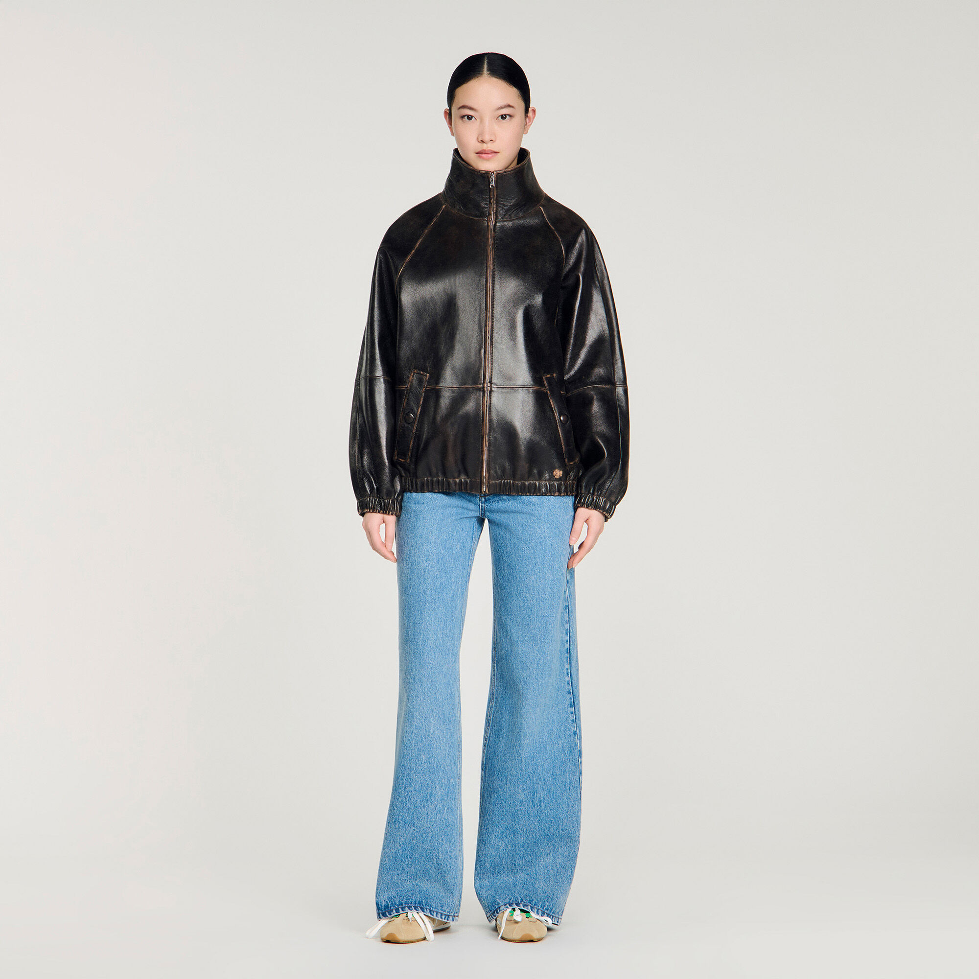 Veste en cuir vieilli