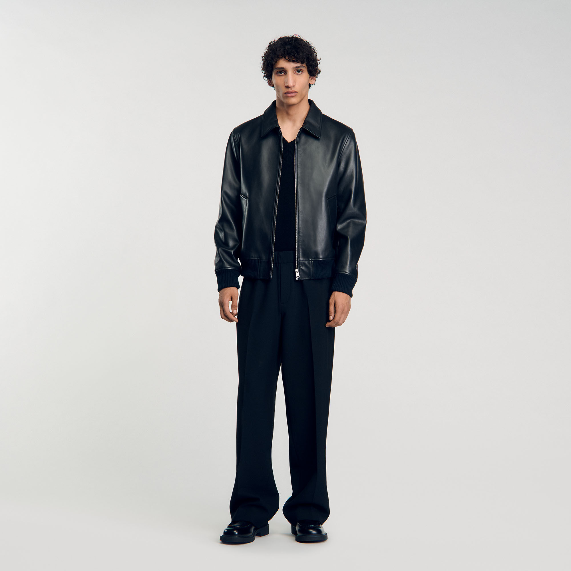 Veste en cuir unie