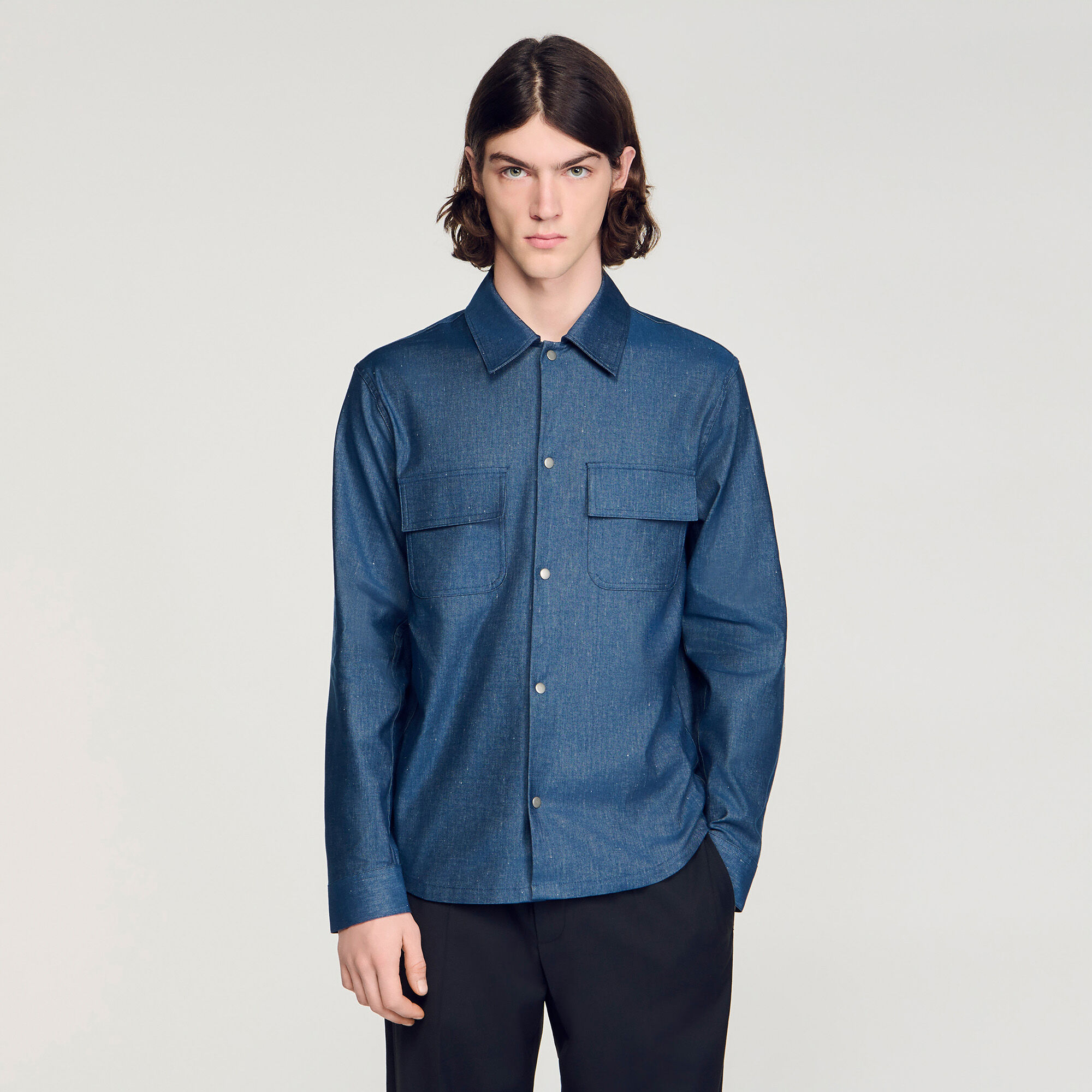 Chemise en coton et lin effet denim