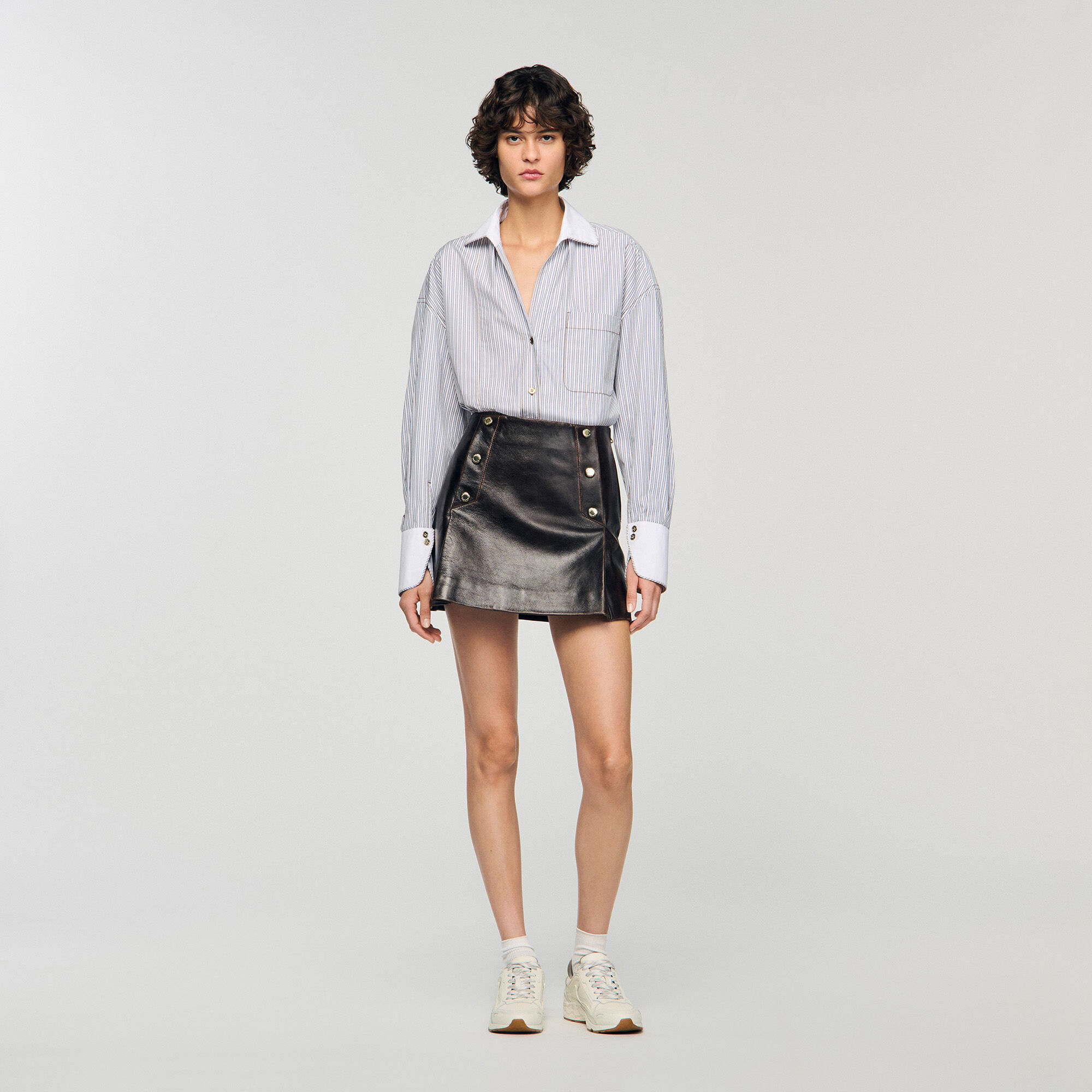 Mini jupe en cuir vieilli
