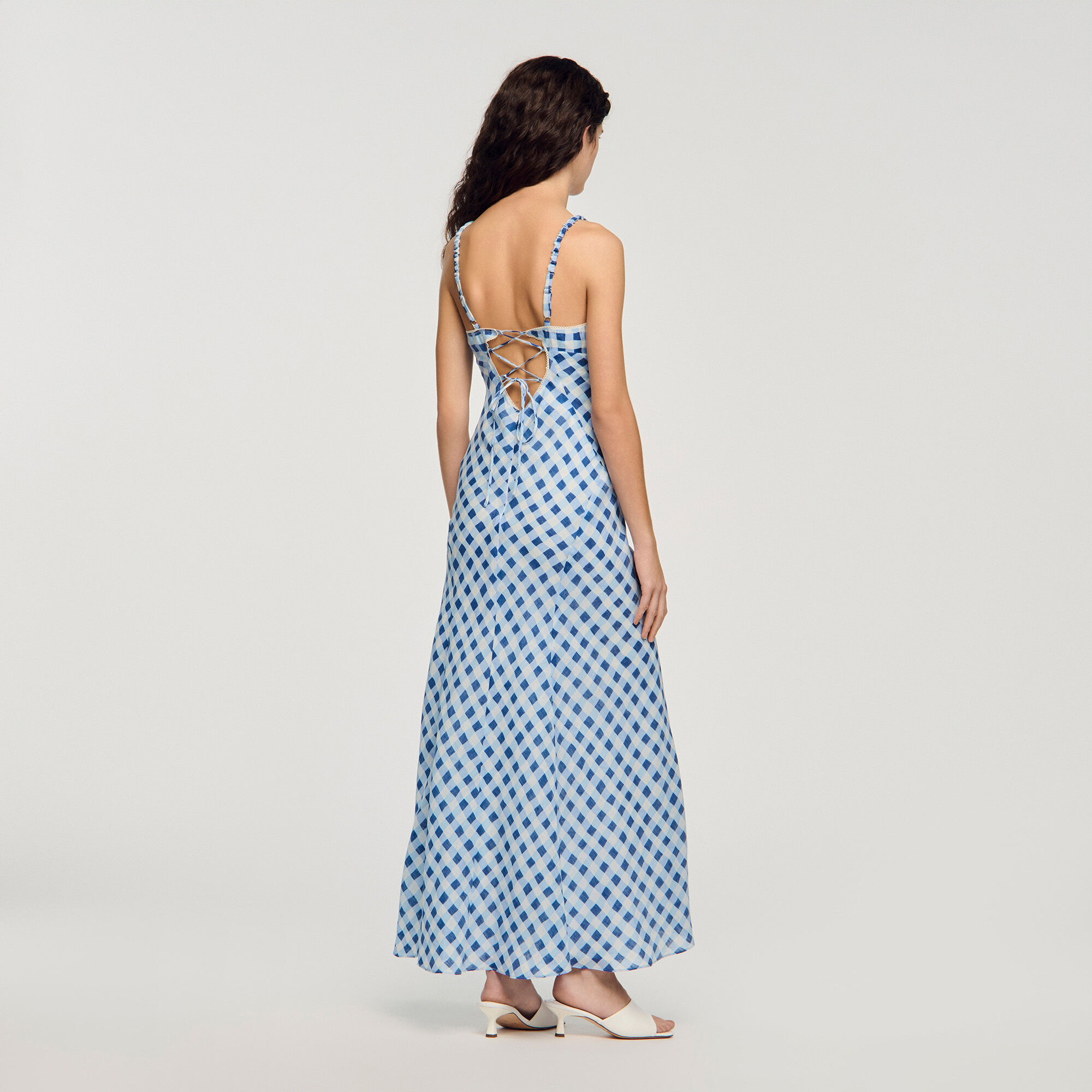 Robe maxi en lin à carreaux