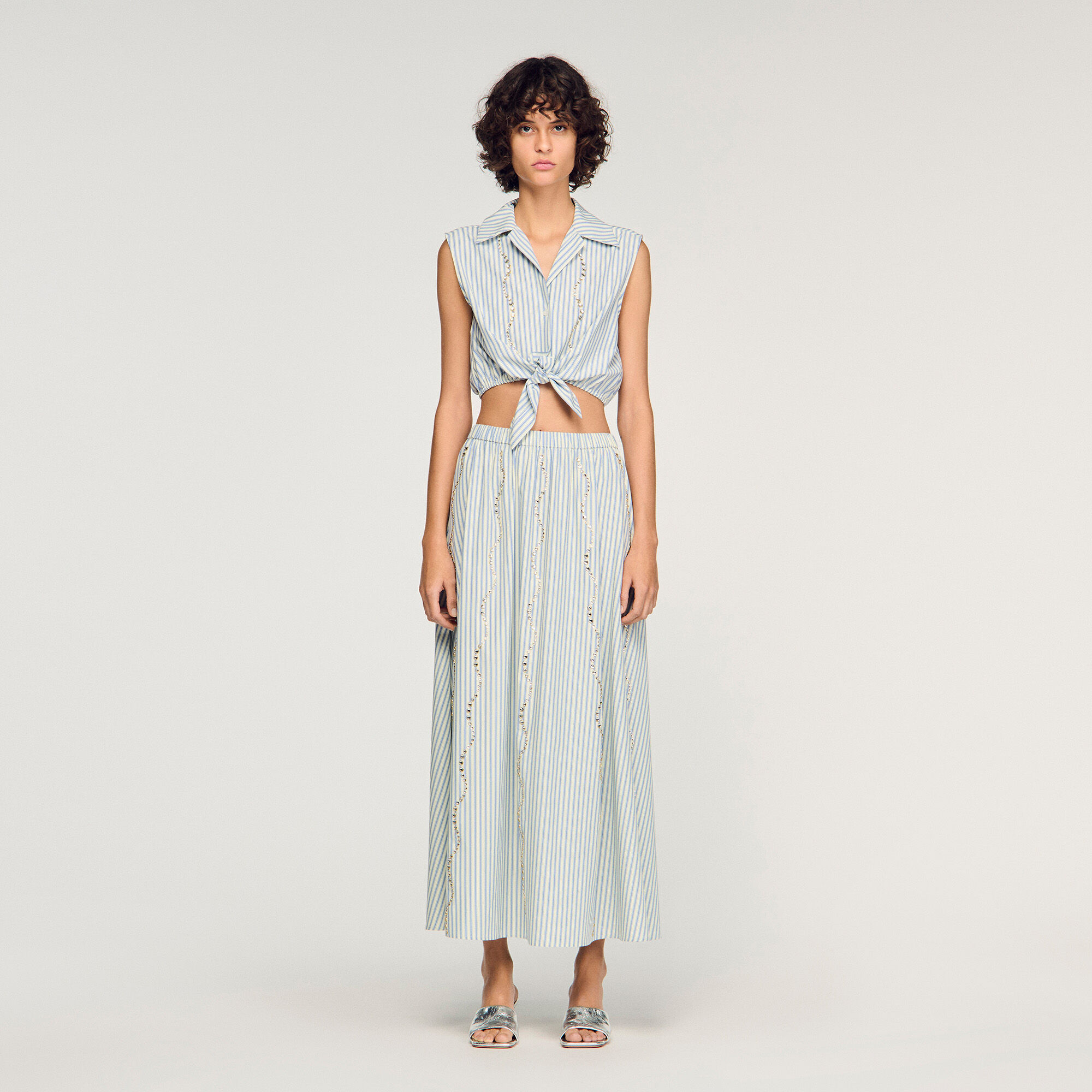 Chemise courte à paillettes rayée