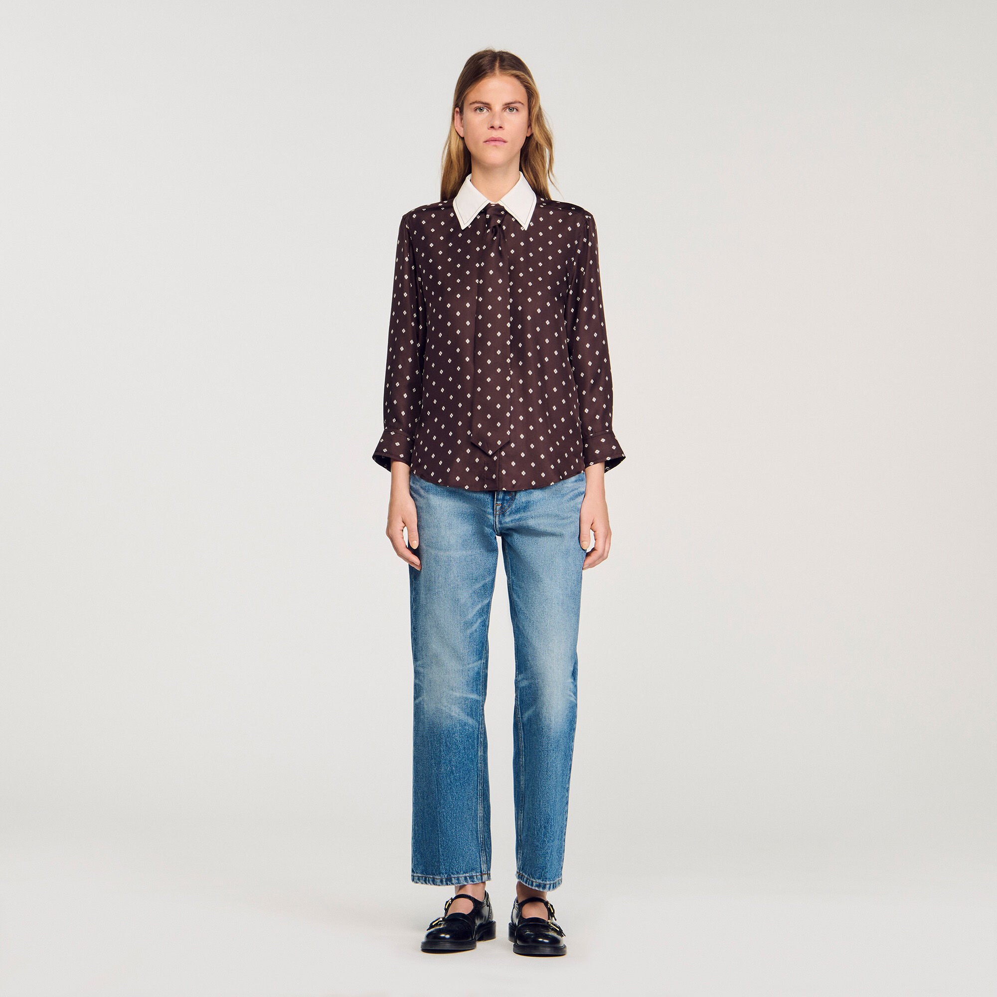 Chemise imprimée fluide avec cravate amovible