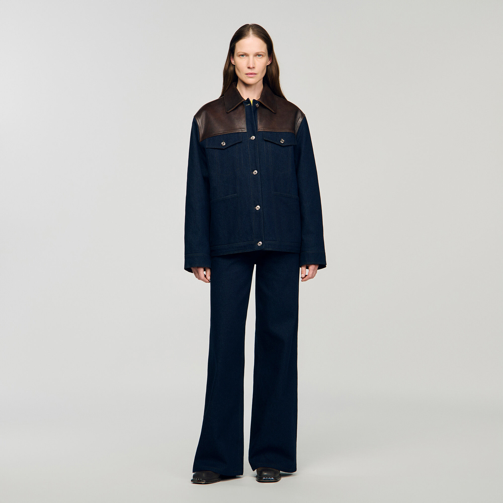 Veste en denim et cuir