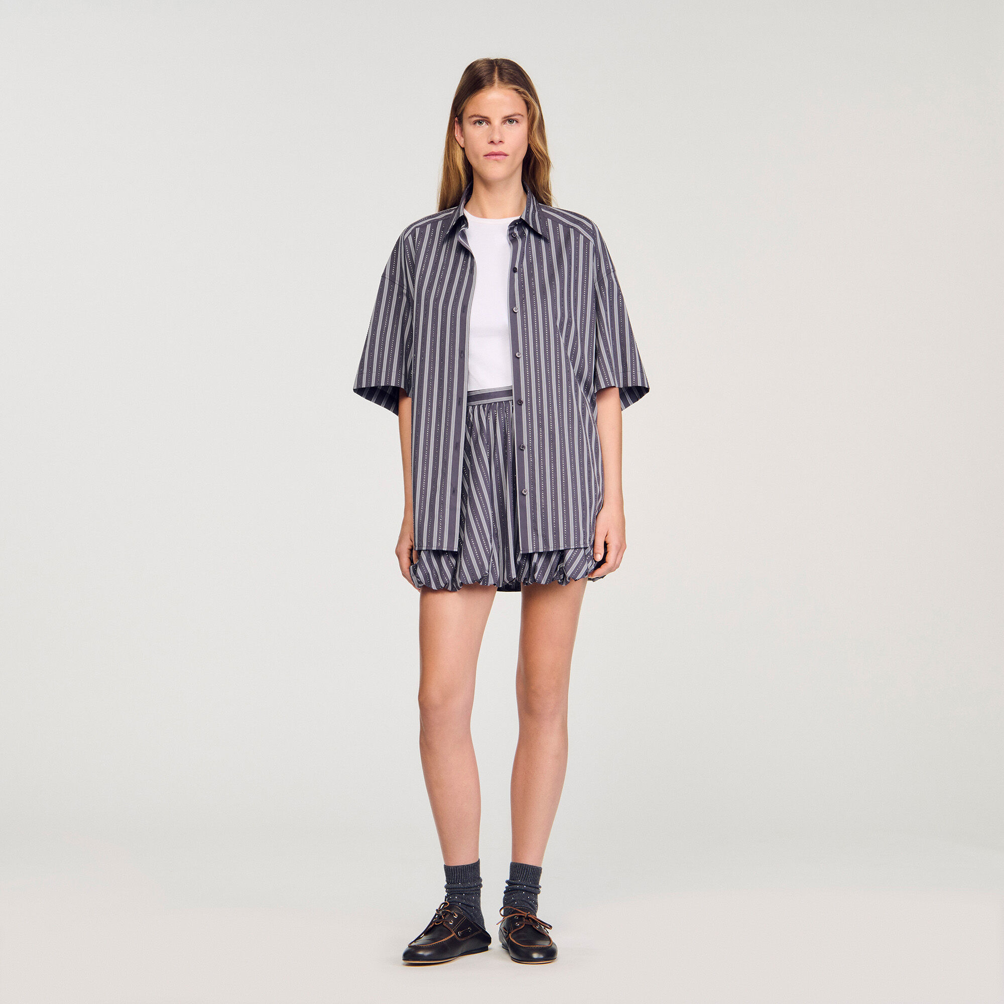 Chemise oversize à strass rayée