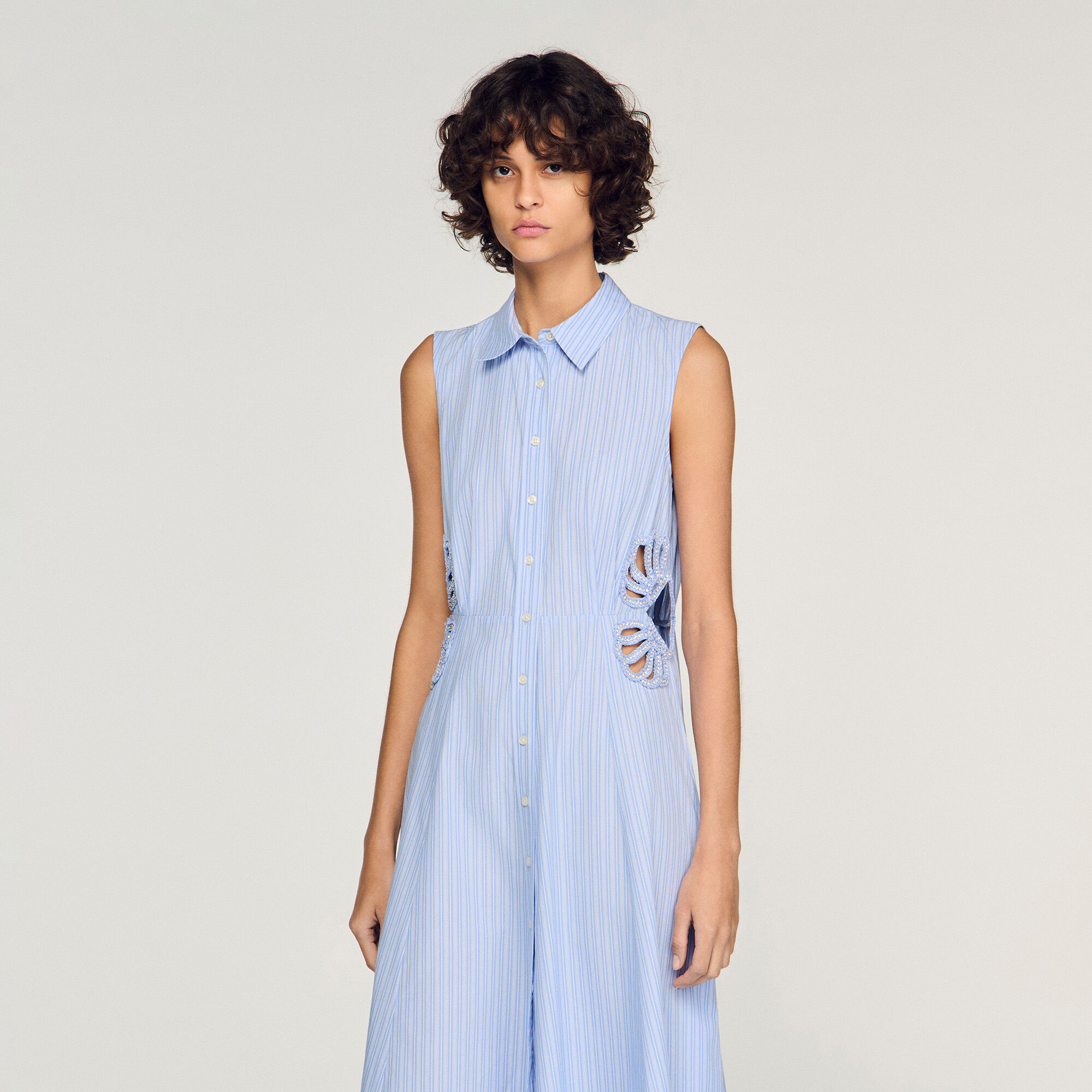 Robe mi-longue en coton à rayures