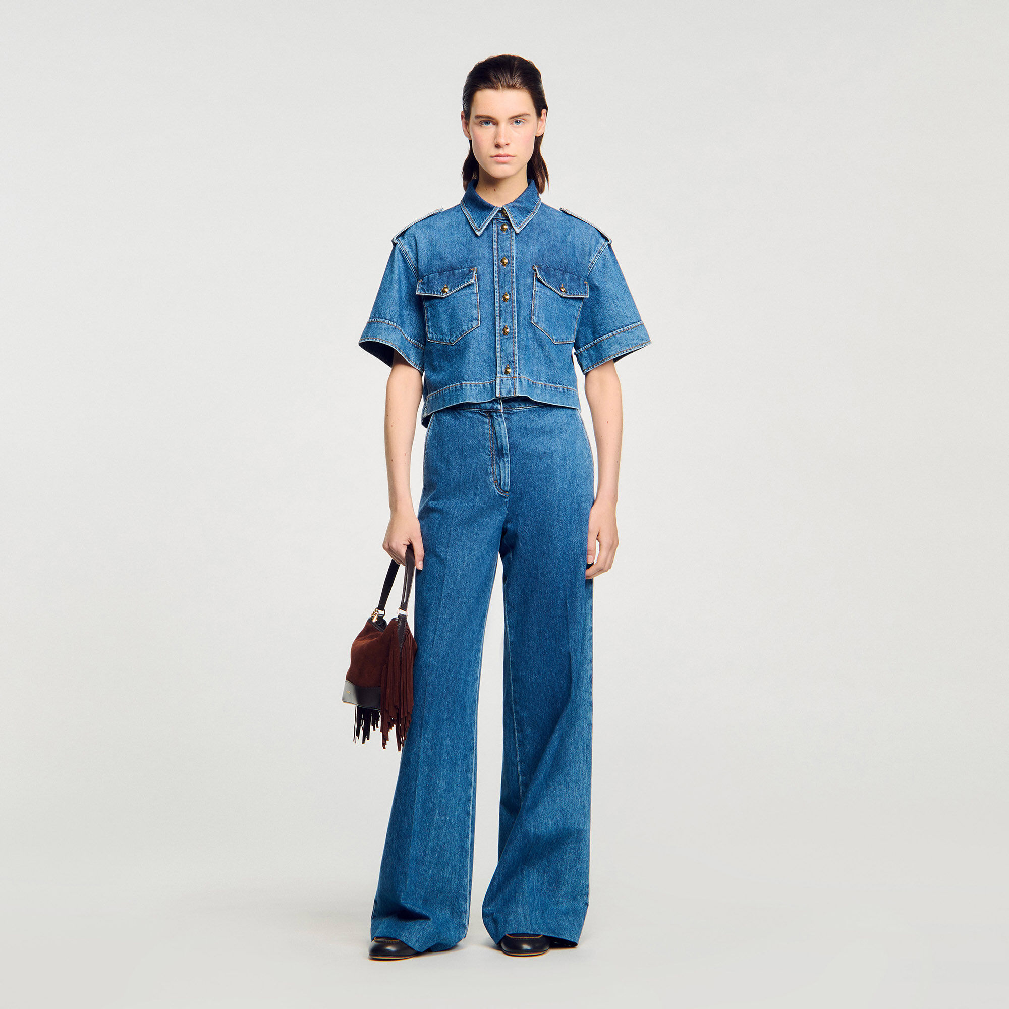 Chemise en denim courte