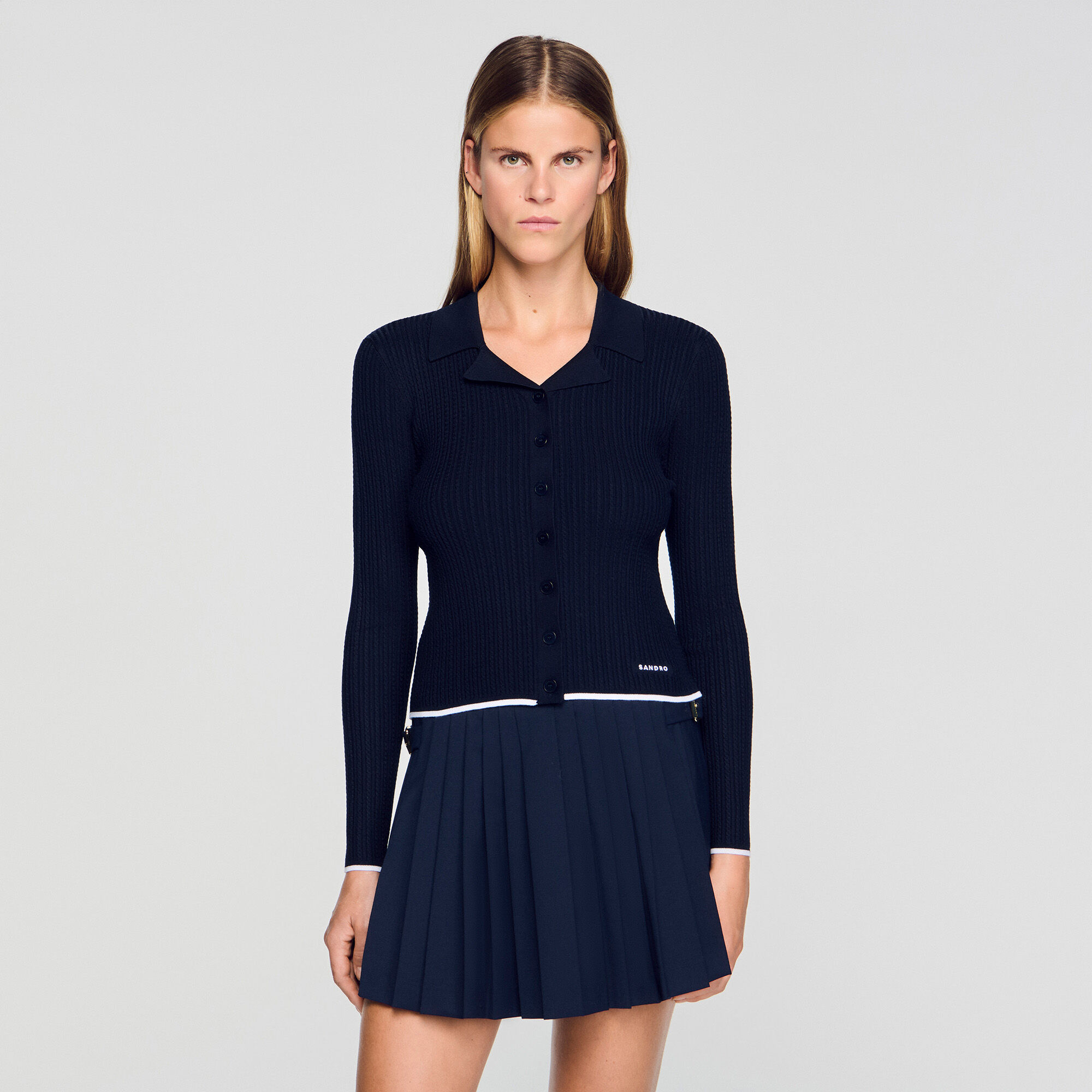Cardigan col polo court
