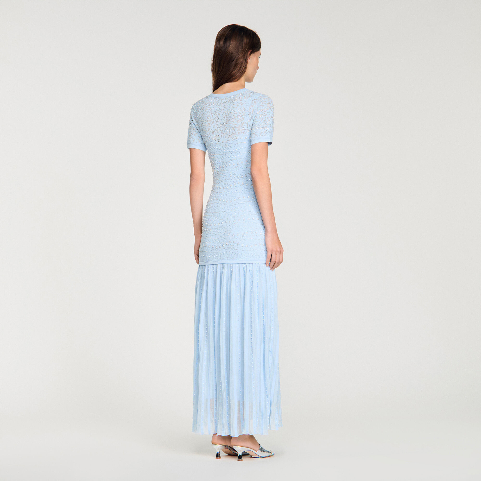 Robe maxi tricot perlée