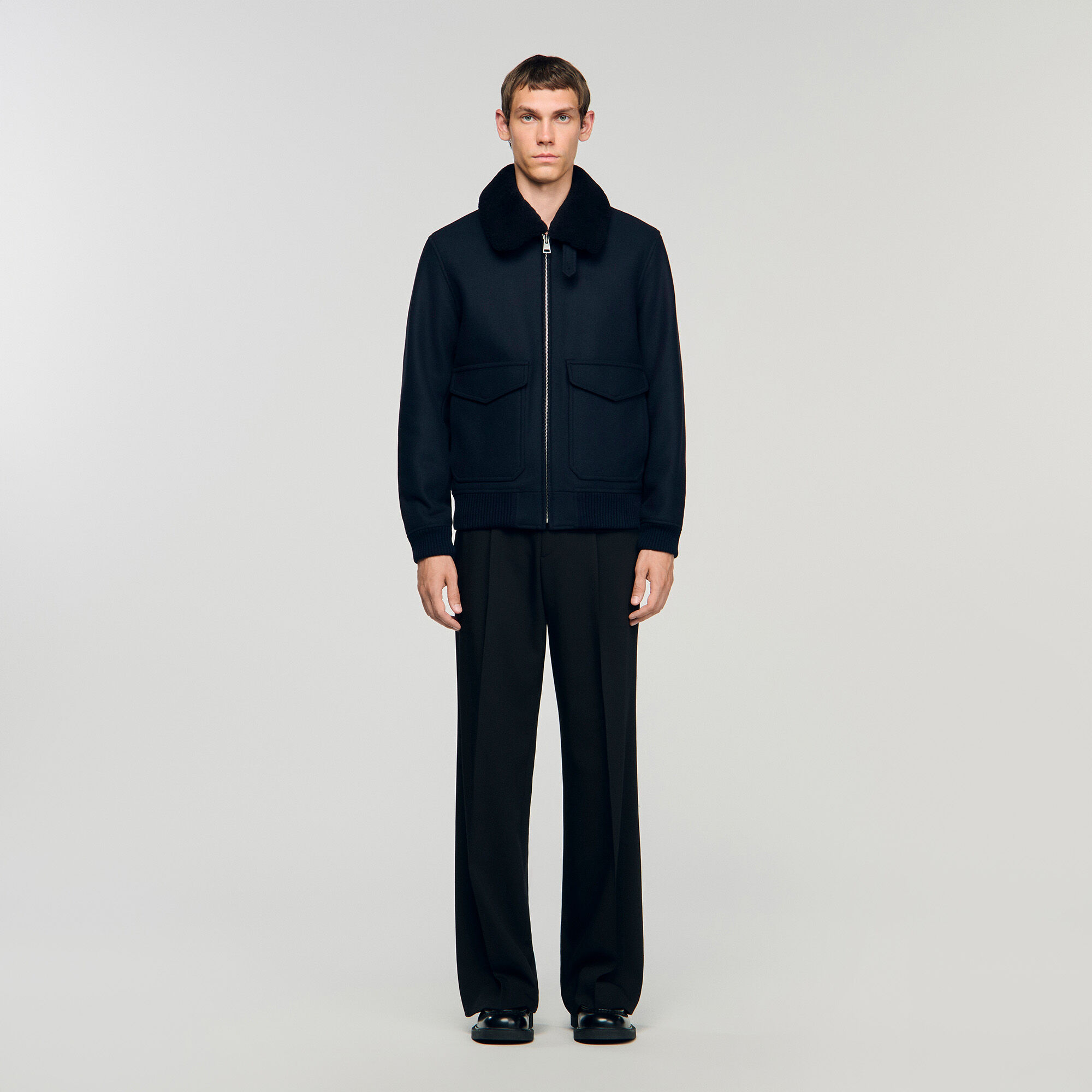 Veste d'aviateur en laine avec fourrure