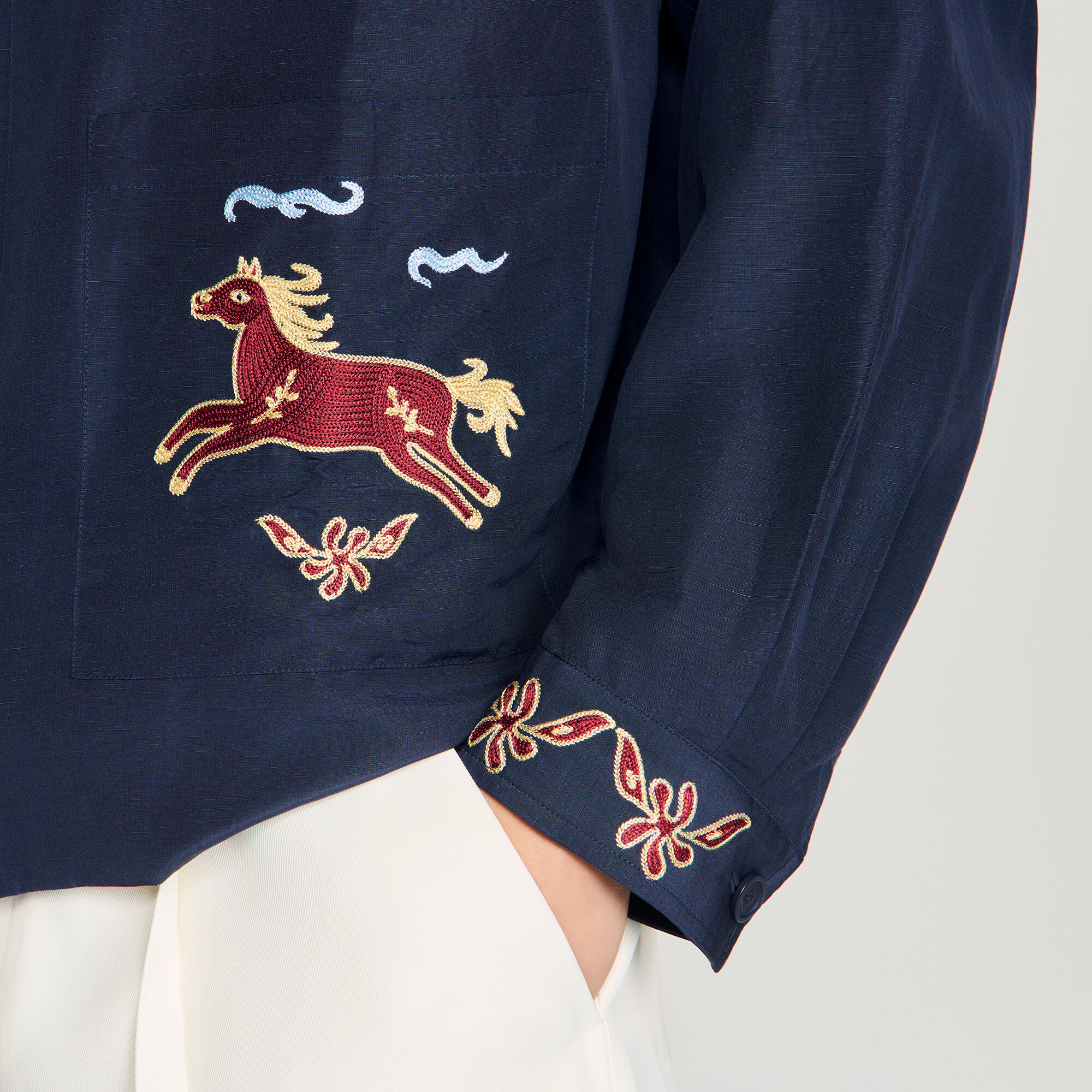 Veste à col mao brodé