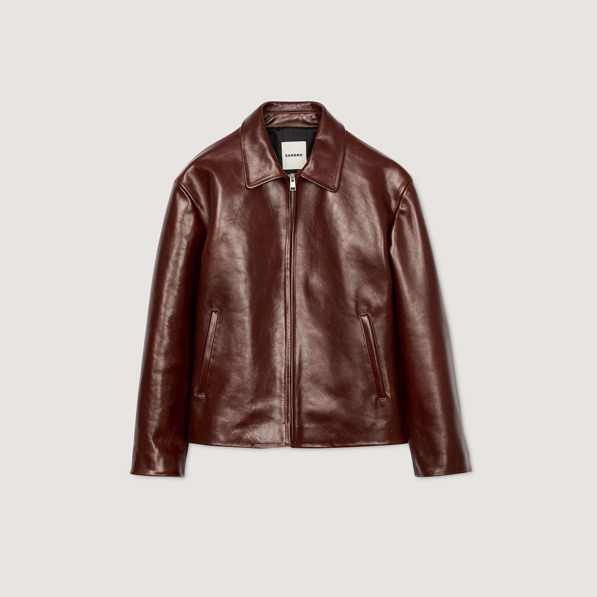 Veste en cuir classique avec fermeture éclair