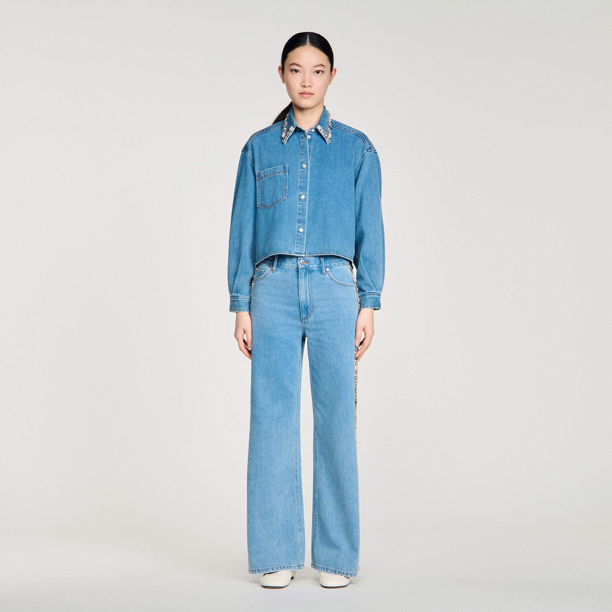 Chemise en denim avec strass