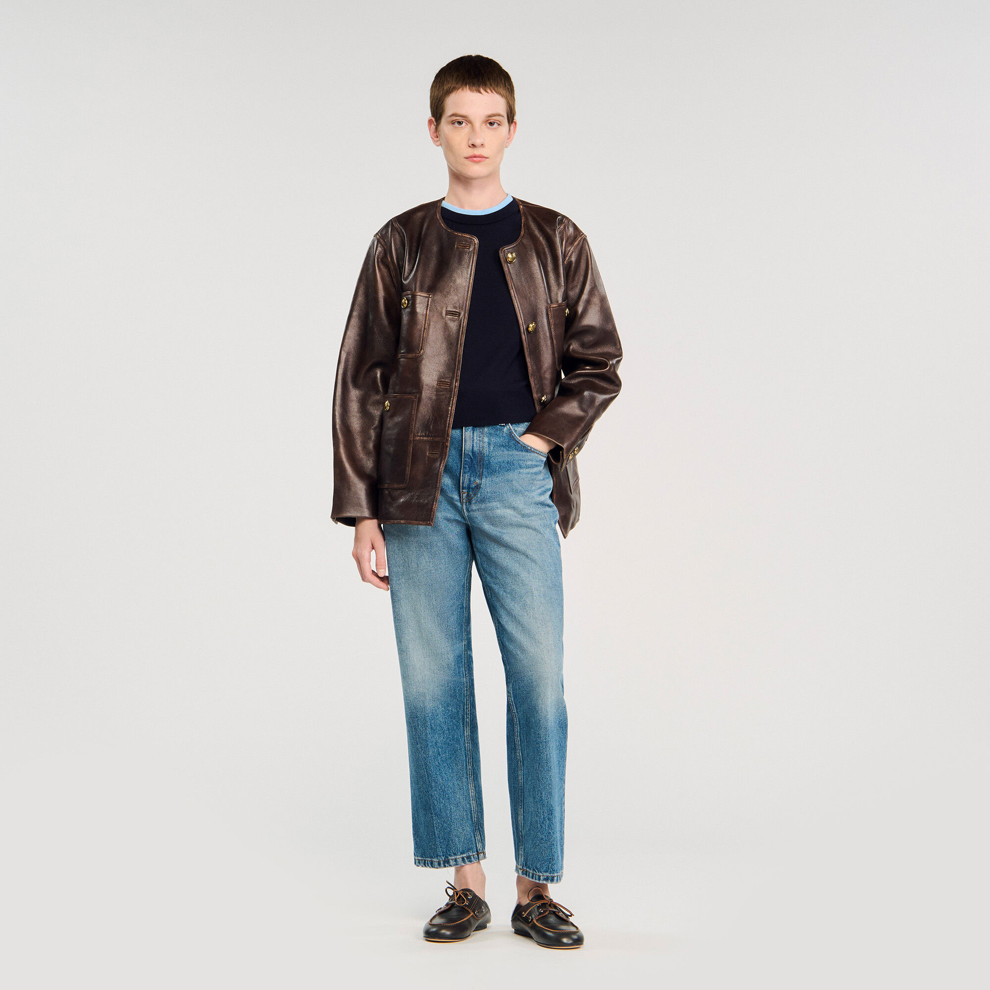 Pull cropped à deux tons