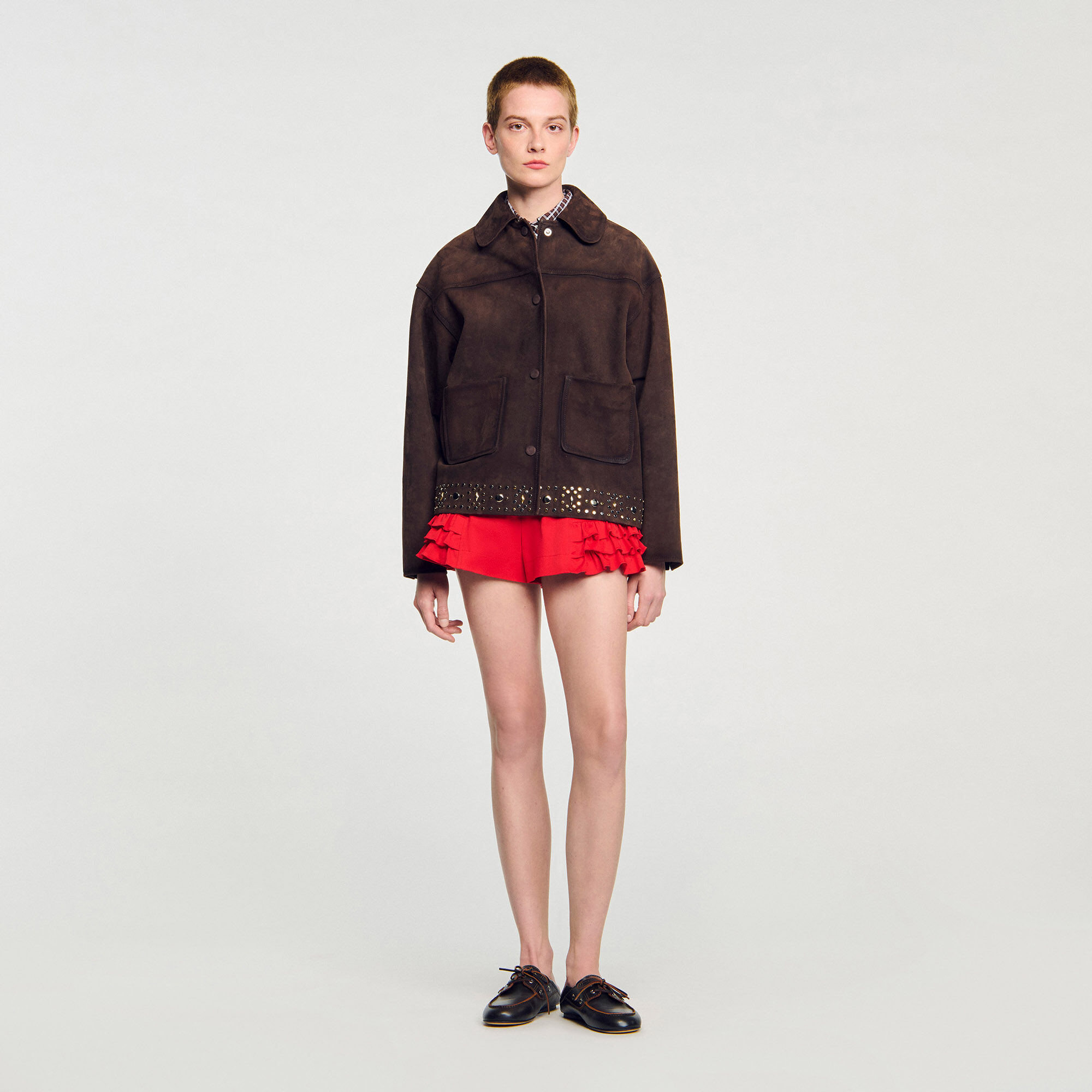 Veste en cuir de daim à clous